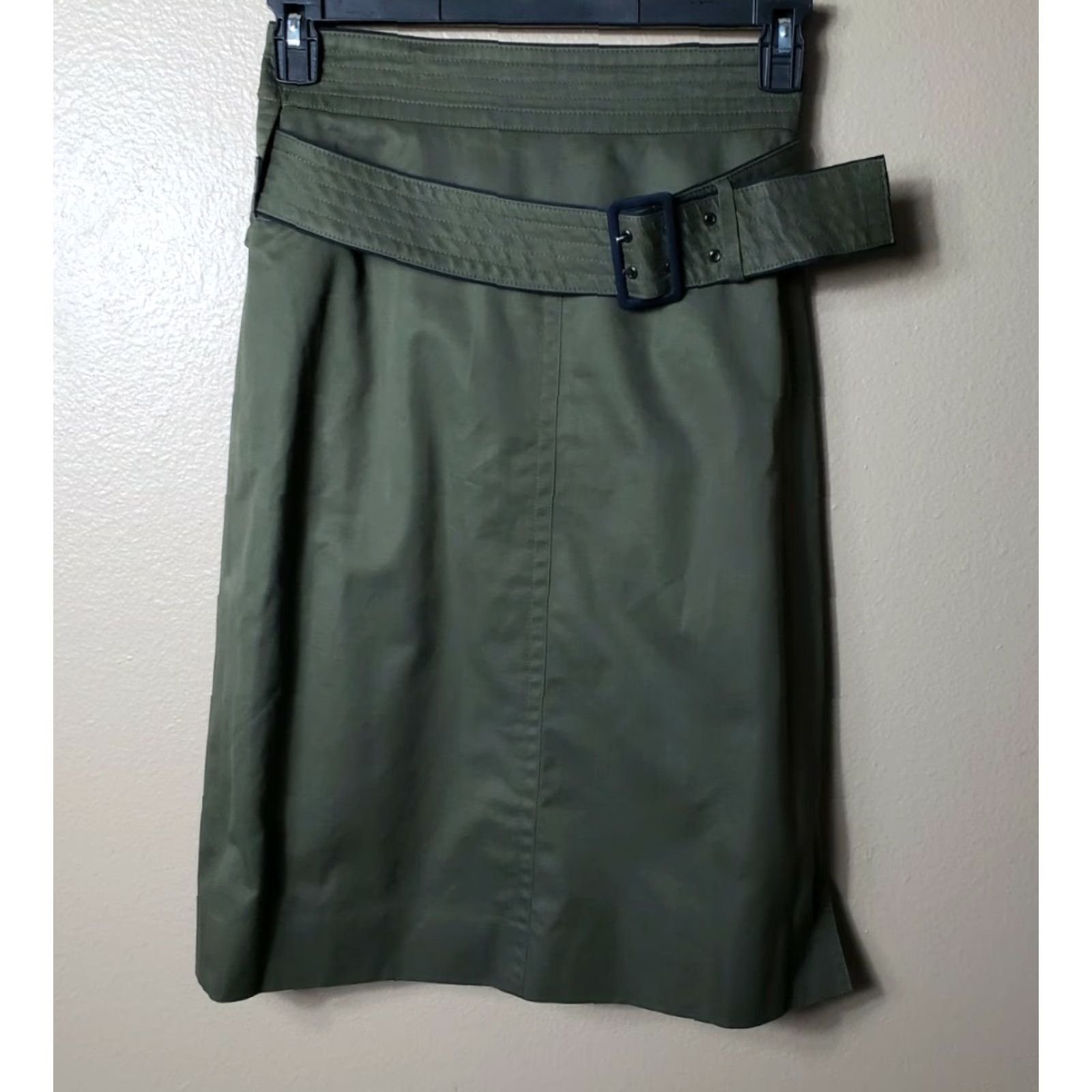 Escada VINTAGE ESCADA Wrap A Round Belt Pencil Skirt-Size 10/38 Women Knee Length Green Zip Buckle 100% Cotton Regular Women's Size ONE SIZE - 4 Thumbnail