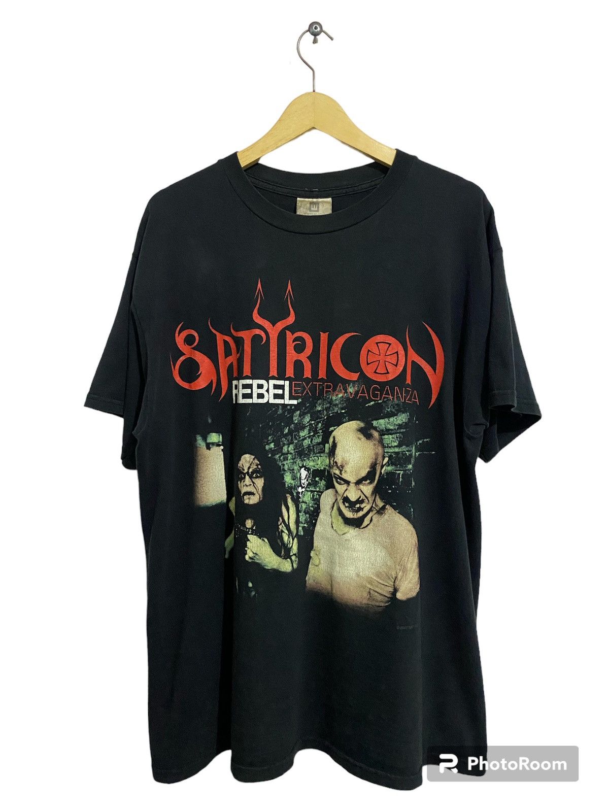 image of Band Tees x Vintage Satyricon Album 2000 Rebel Extravaganza Tees in Black, Men's (Size Large)