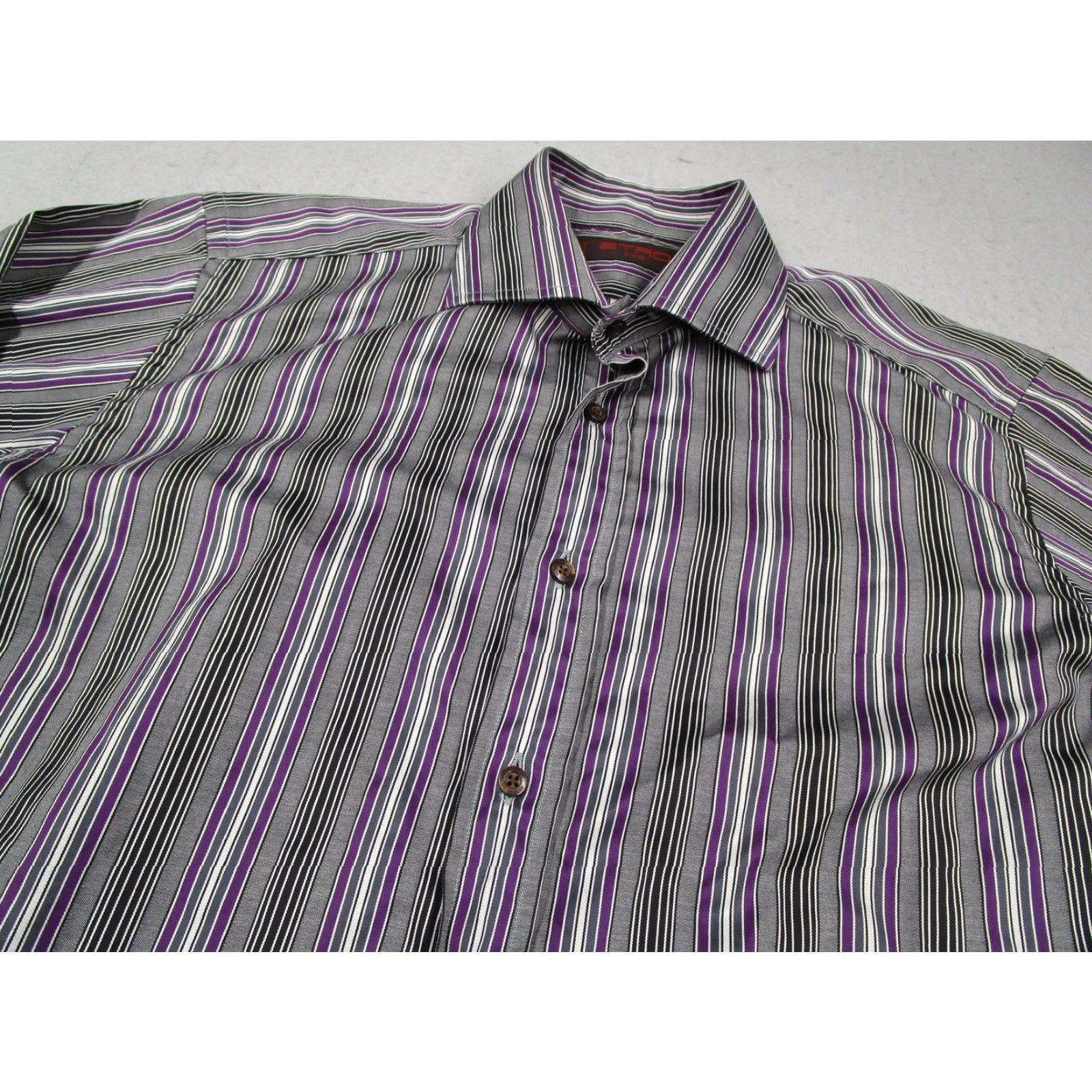 Etro ETRO Milano Dress Shirt Mens M Gray Purple Striped Long Sleeve Spread Collar Made in Italy Size US M / EU 48-50 / 2 - 2 Thumbnail