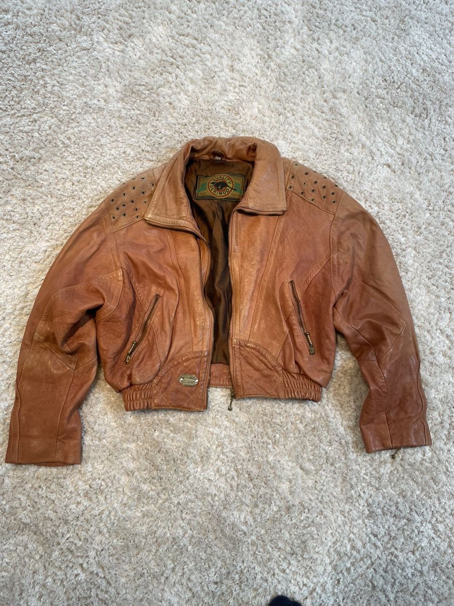 image of Vintage Genuine Leather Cowboy Biker Jacket Size S in Brown, Women's