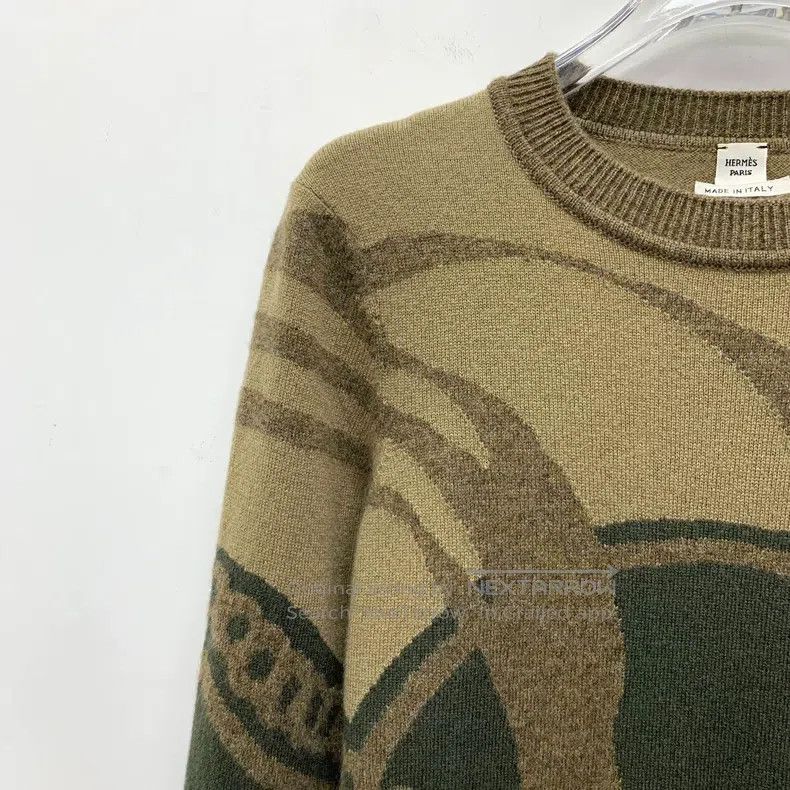Hermes Hermes Dark brown pattern intarsia cashmere round neck lon Size XS / US 0-2 / IT 36-38 - 3 Thumbnail