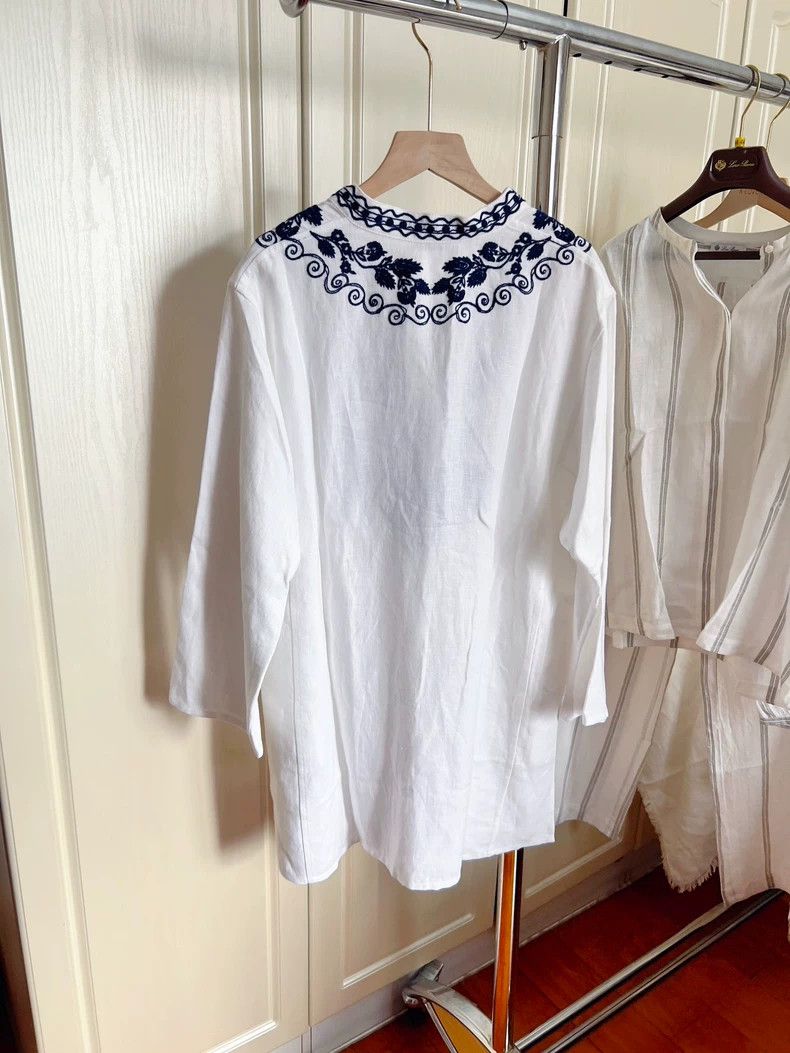 Loro Piana LORO PIANA Blue and white porcelain embroidered linen dres Size S / US 4 / IT 40 - 5 Thumbnail