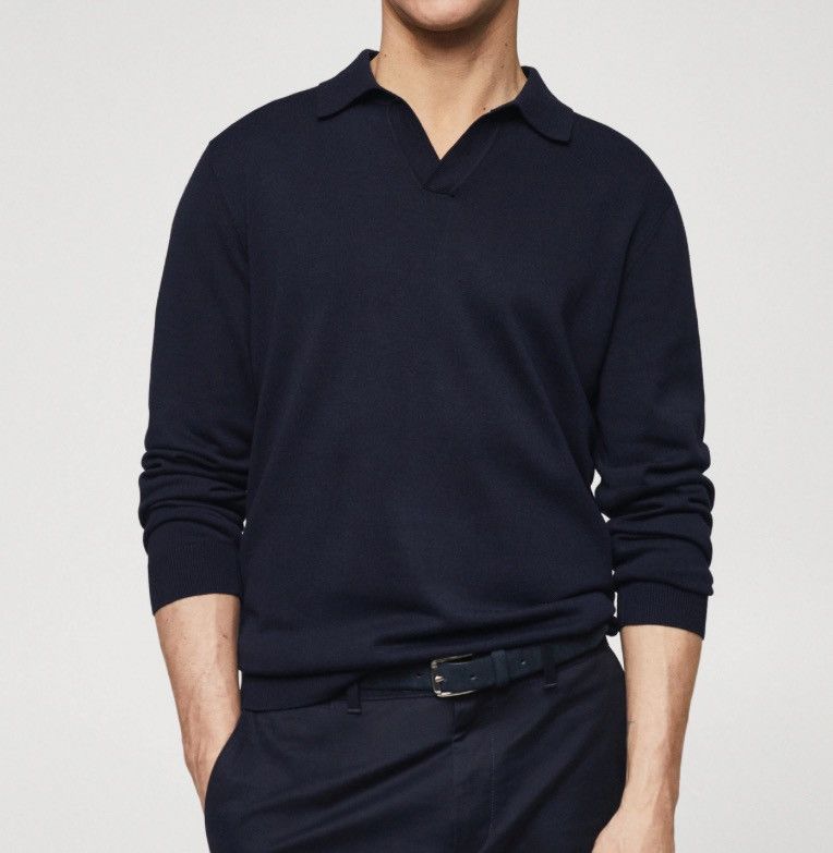 Mango Long Sleeve Navy Polo Size US L / EU 52-54 / 3 - 1 Thumbnail