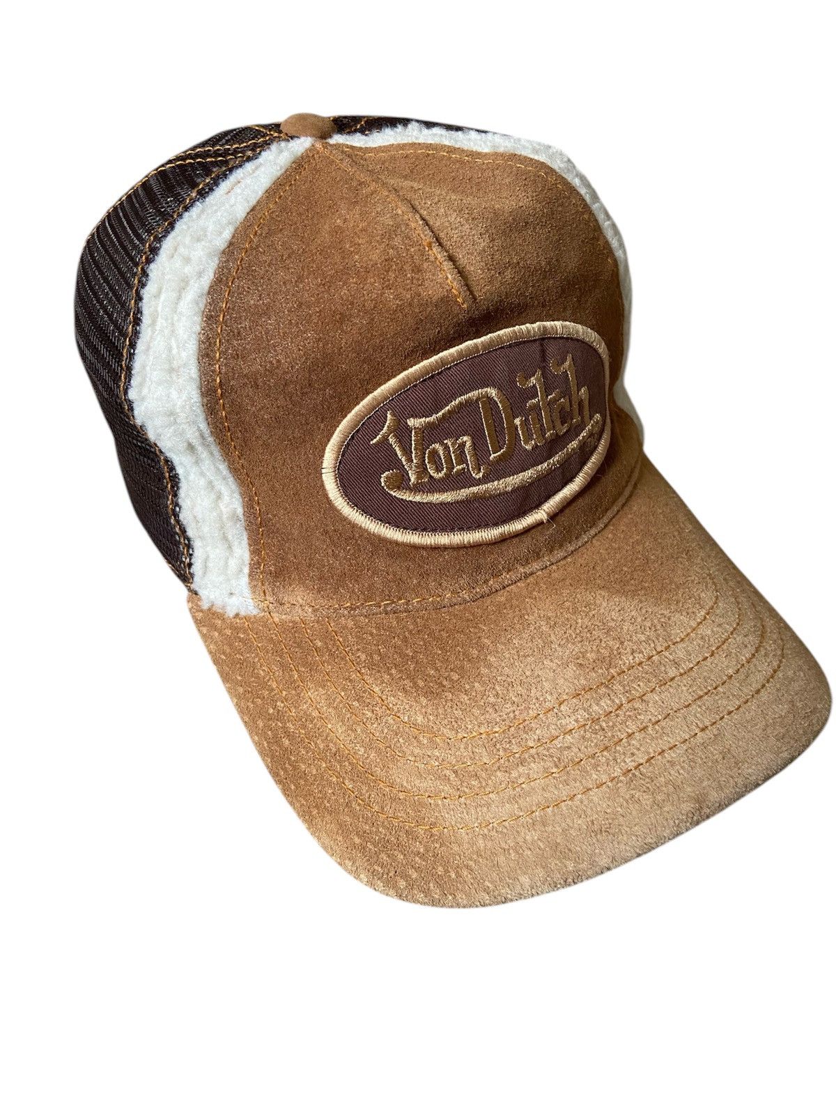 Hat Club × Von Dutch Von Dutch Suede Leather Shearling Fur Fuzzy Trucker Hat Size ONE SIZE - 3 Thumbnail