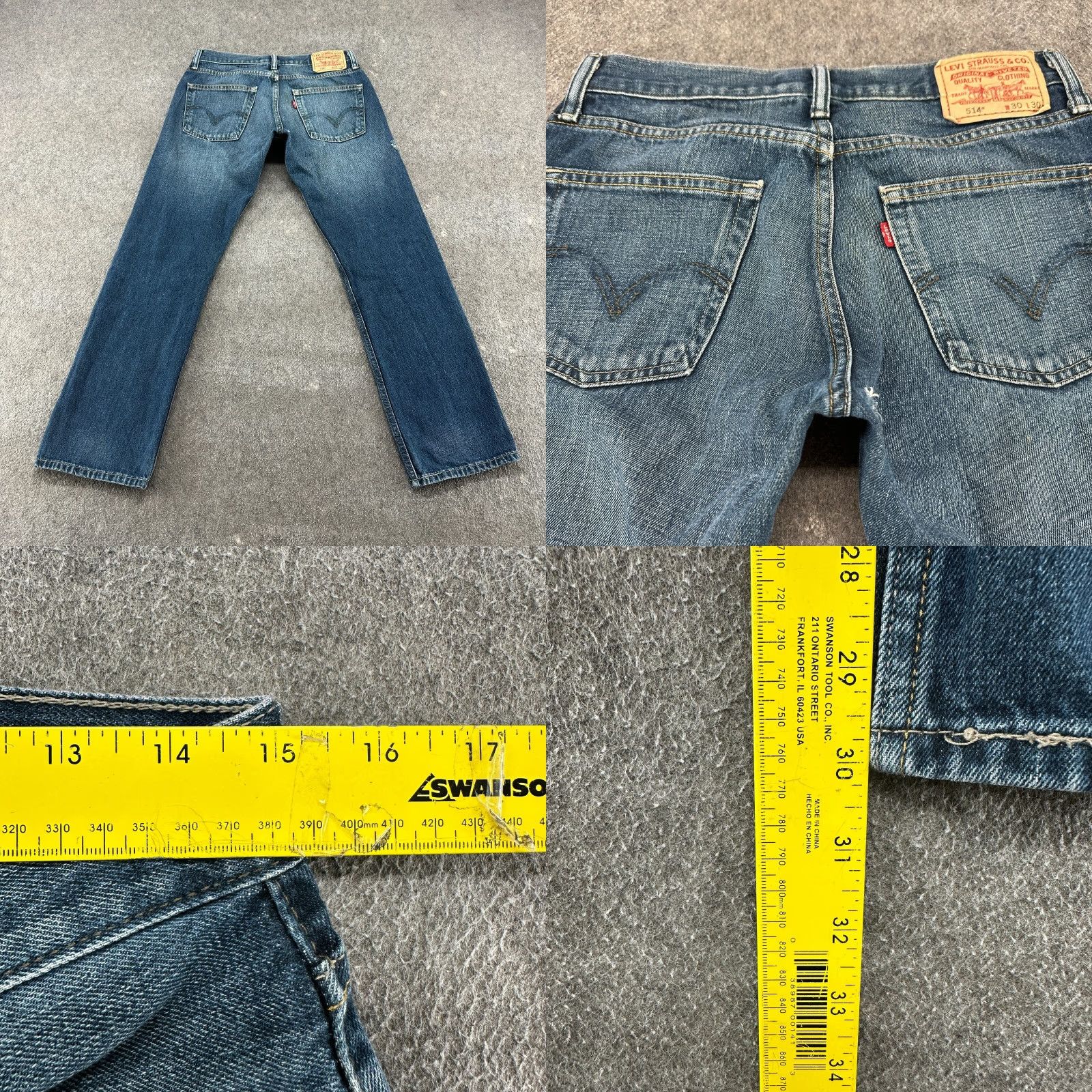 Levi's Levi's 514 Jeans Men 30x30 Blue Slim Straight Distressed Dark Wash Cotton 5-Pocket Denim Regular Waist 30in 30in Inseam Size US 30 / EU 46 - 8 Thumbnail