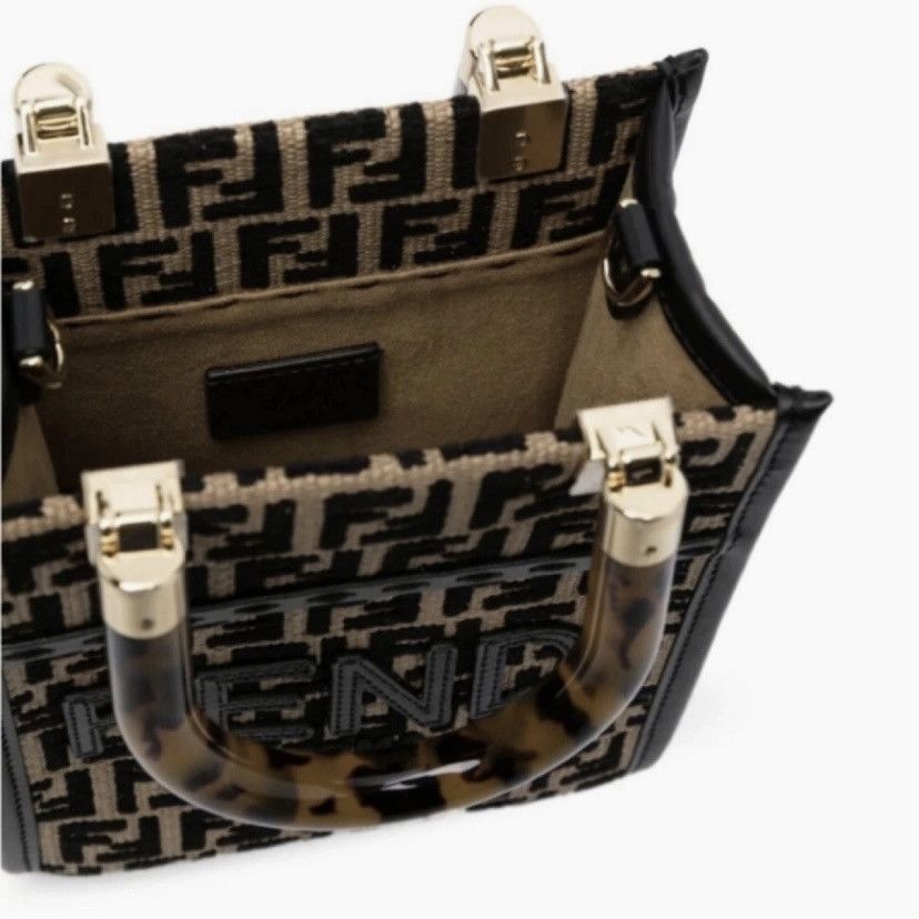 Fendi Sunshine mini FF logo leather raffia crossbody bag Size ONE SIZE - 5 Thumbnail