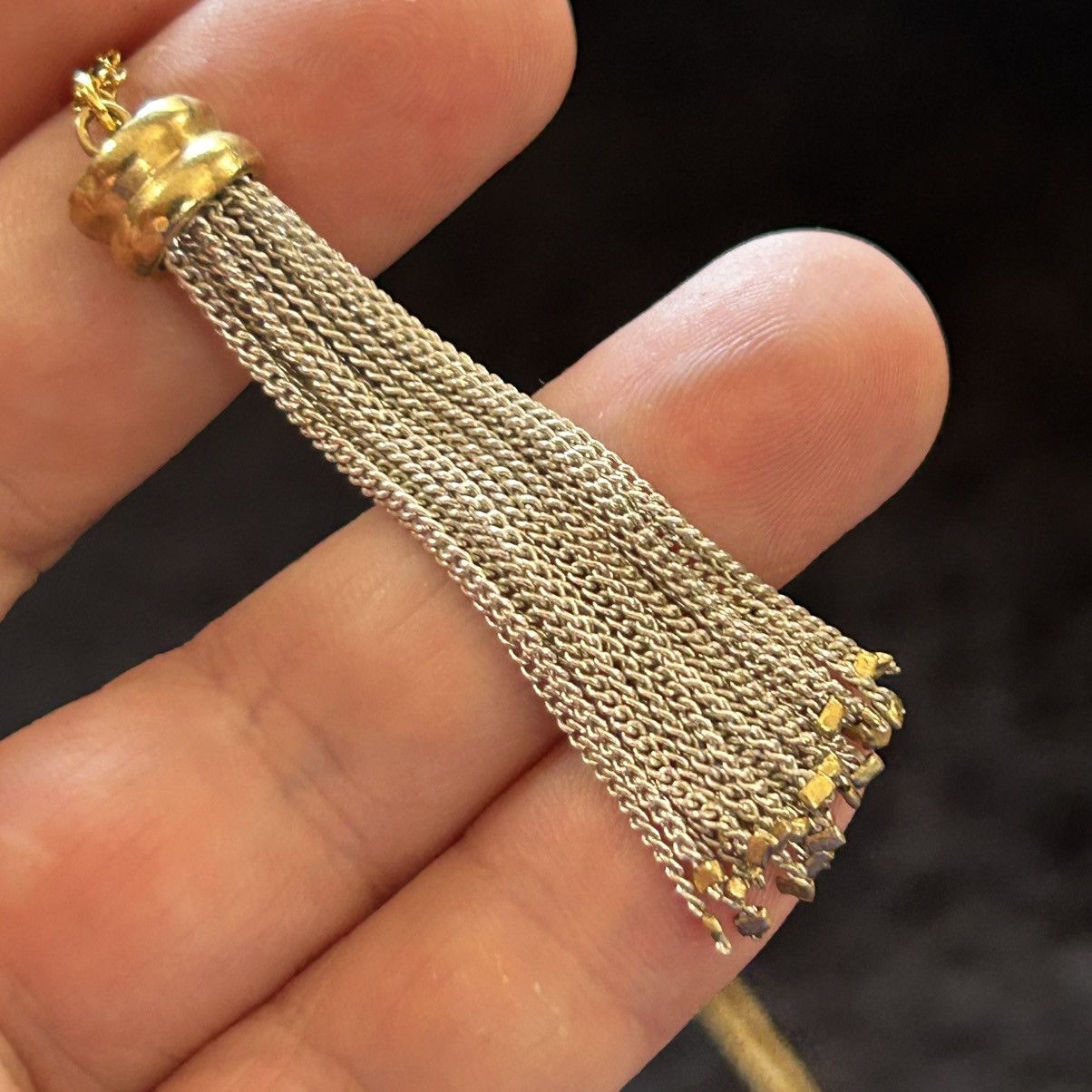 Handmade Handcrafted silver and gold chain fringe pendant necklace Size ONE SIZE - 5 Thumbnail