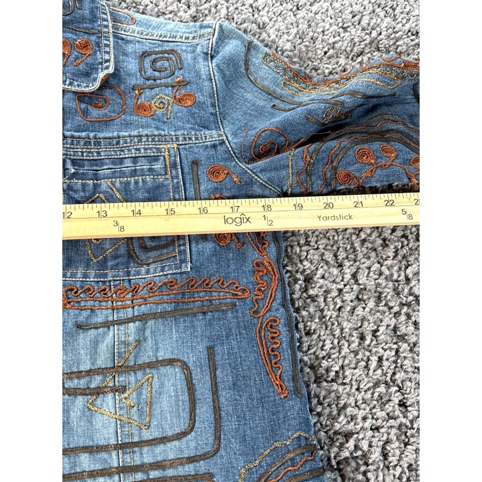 Vintage VINTAGE Chico's Denim Jacket Womens L Leather Trim All Over Hysteric Design Blue Cotton Denim Jacket Womens L Blue Leather Trim 90s Designer Mens? Size L / US 10 / IT 46 - 3 Thumbnail
