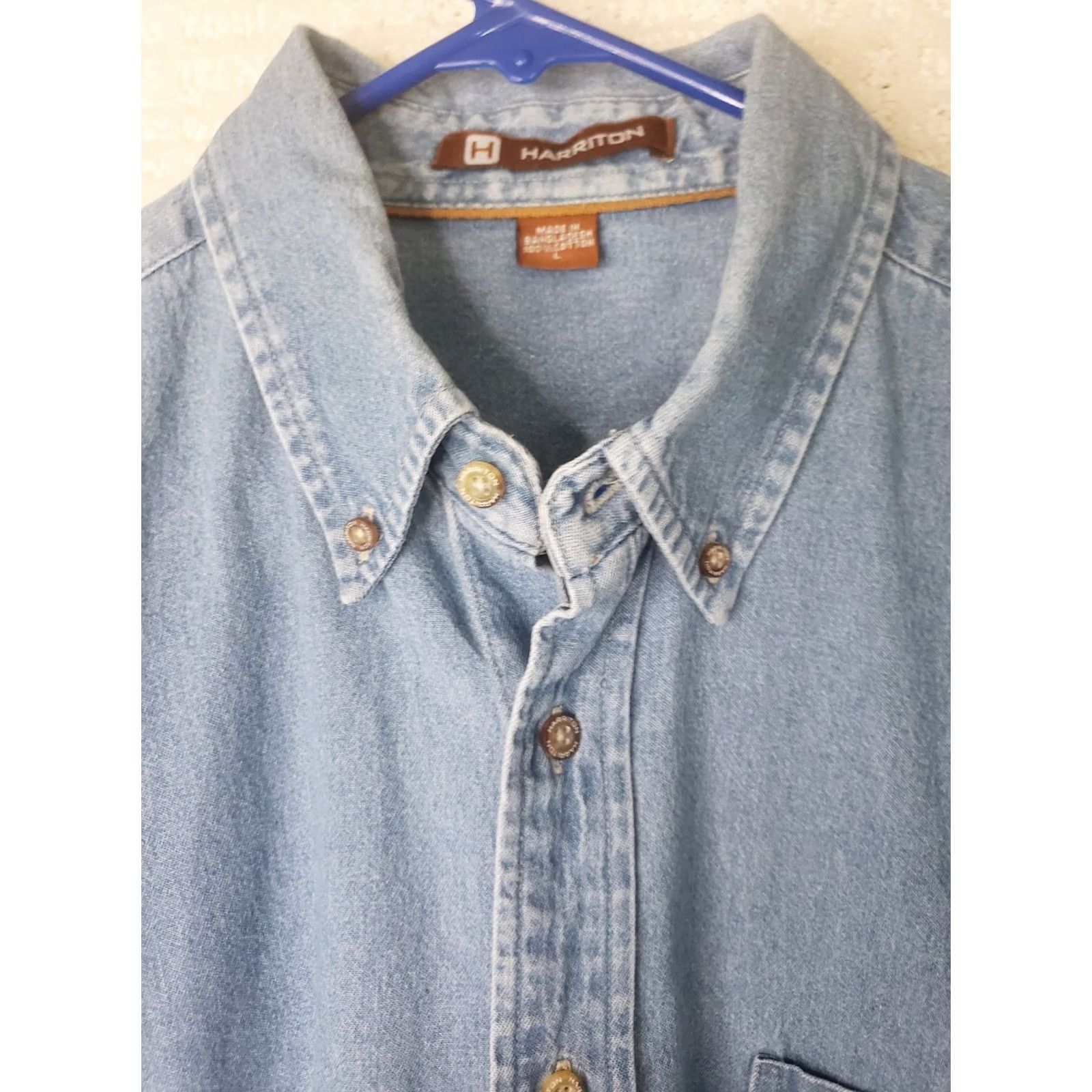Denime Harrinton Denim Shirt Men's L Short Sleeve Button-Up SC Flag Embroidered Palmetto Crescent Moon Blue Denim Shirt Size US L / EU 52-54 / 3 - 5 Thumbnail