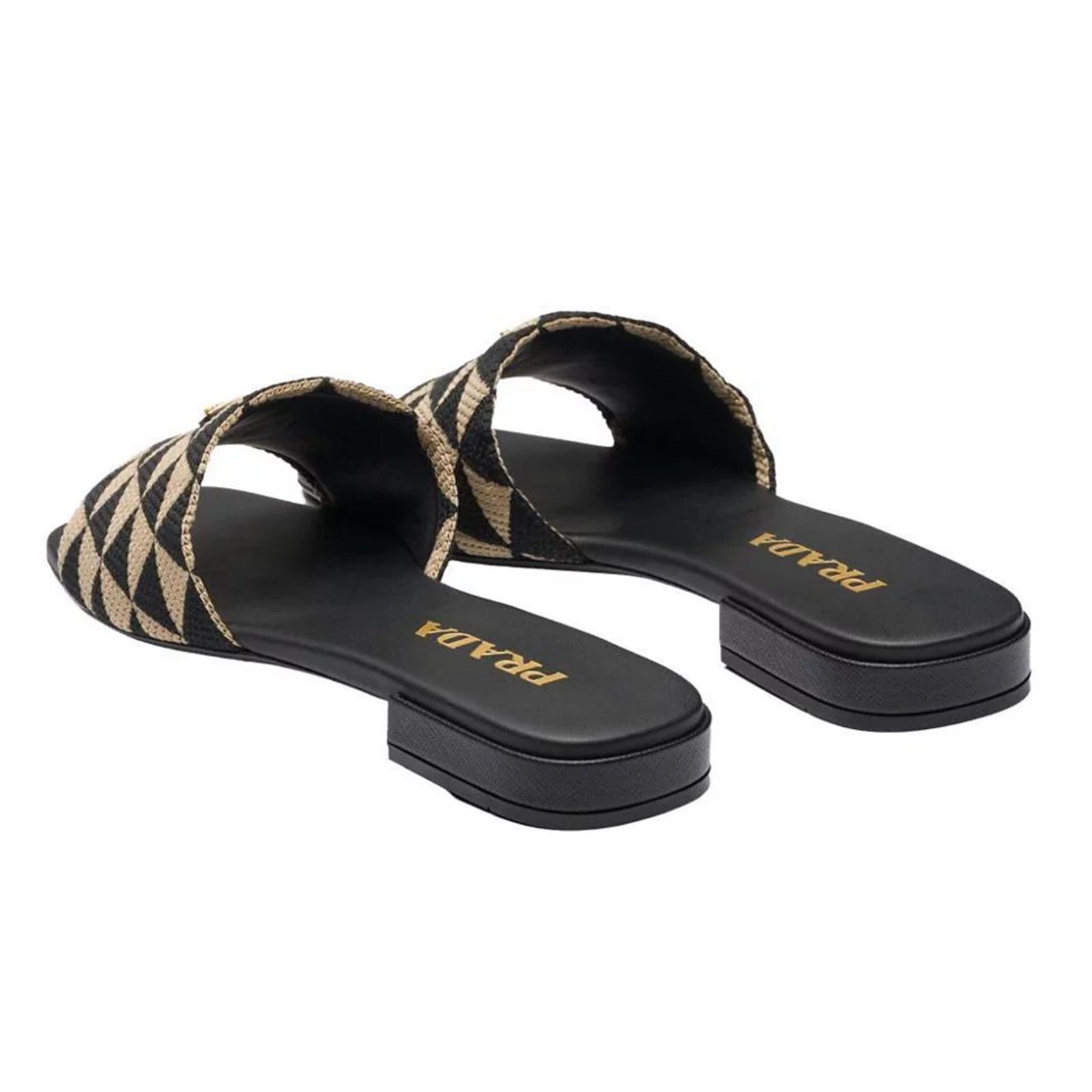 Prada Prada Jacquard Triangle Logo Black Beige Tan Leather Slide Size US 7.5 / IT 37.5 - 19 Thumbnail