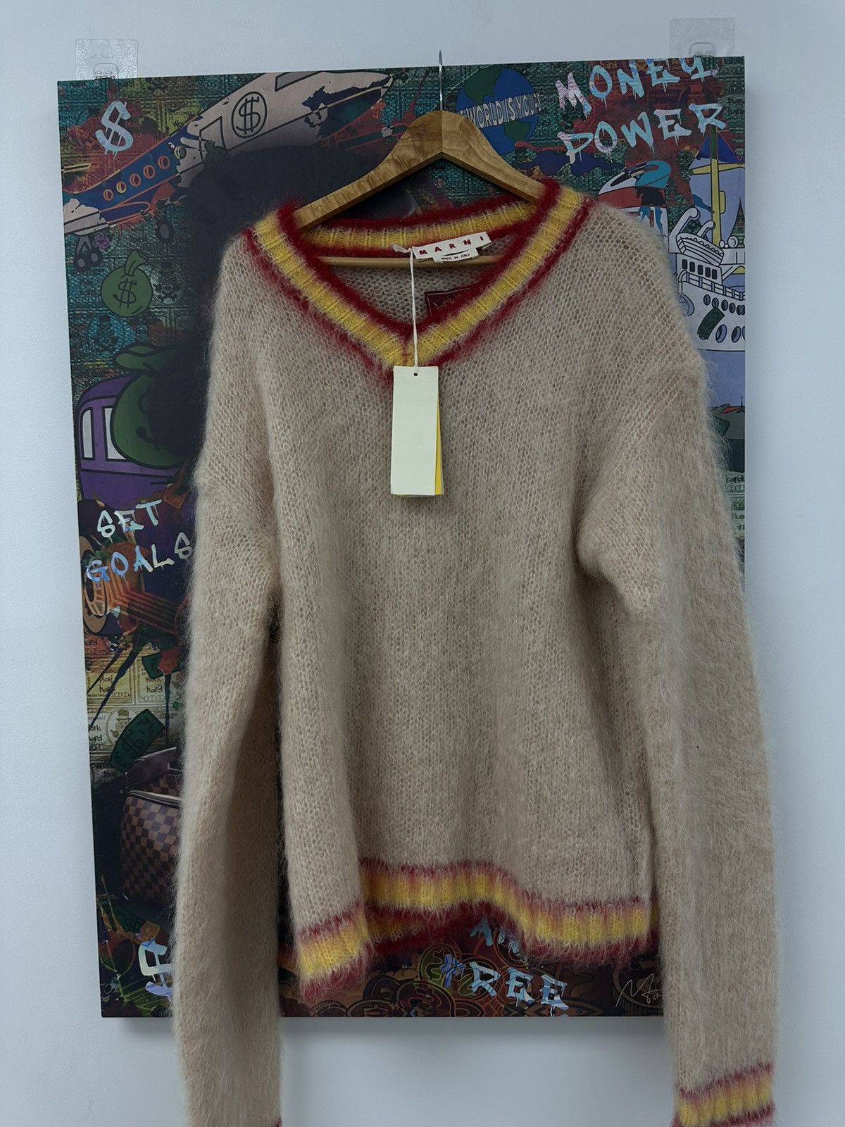 Marni Marni Mohair Crewneck Sweatshirt Cream Red Size US L / EU 52-54 / 3 - 1 Thumbnail
