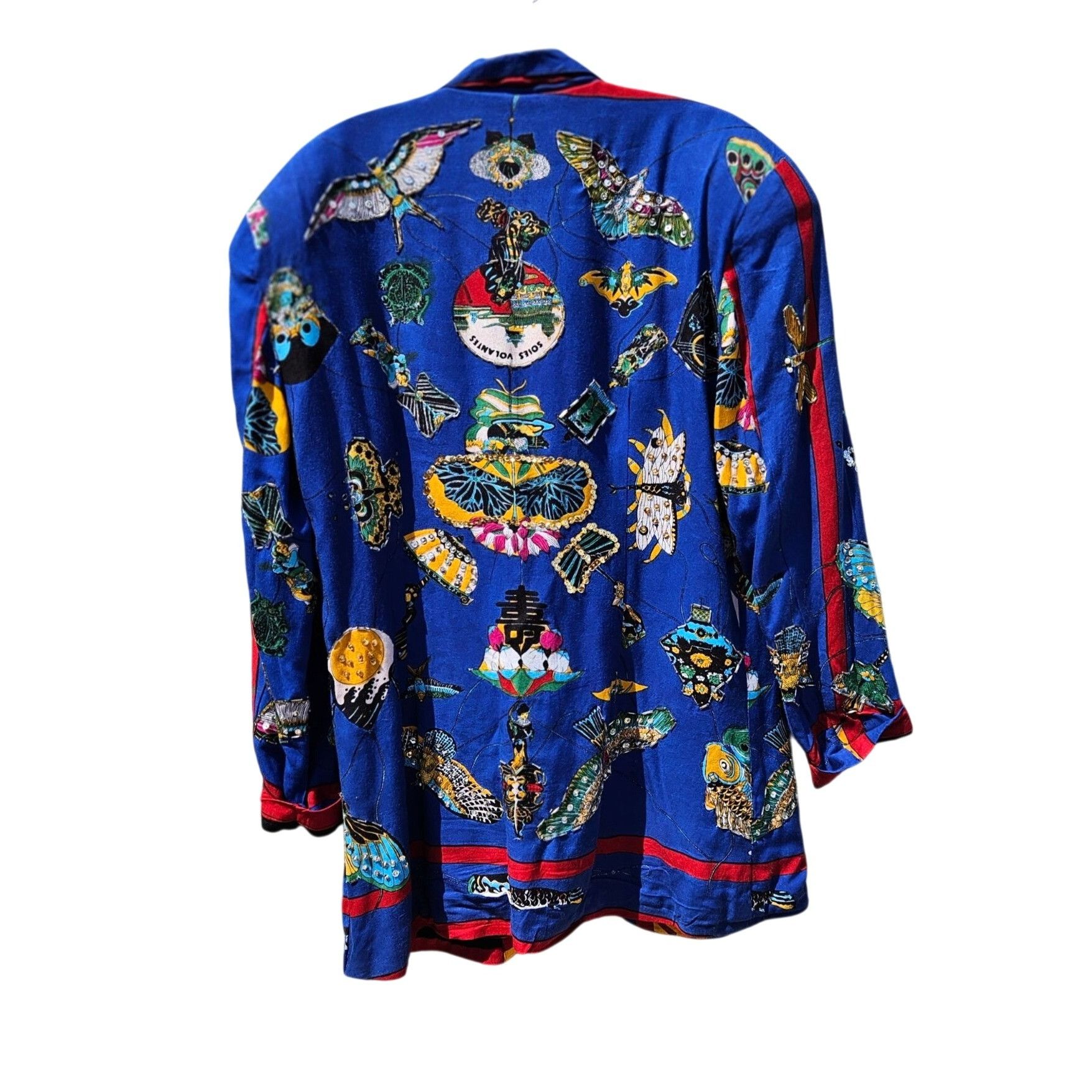Vintage Symbol 2000 90s Beaded Soies Volantes Butterfly Blazer Rayon Size US L / EU 52-54 / 3 - 5 Thumbnail