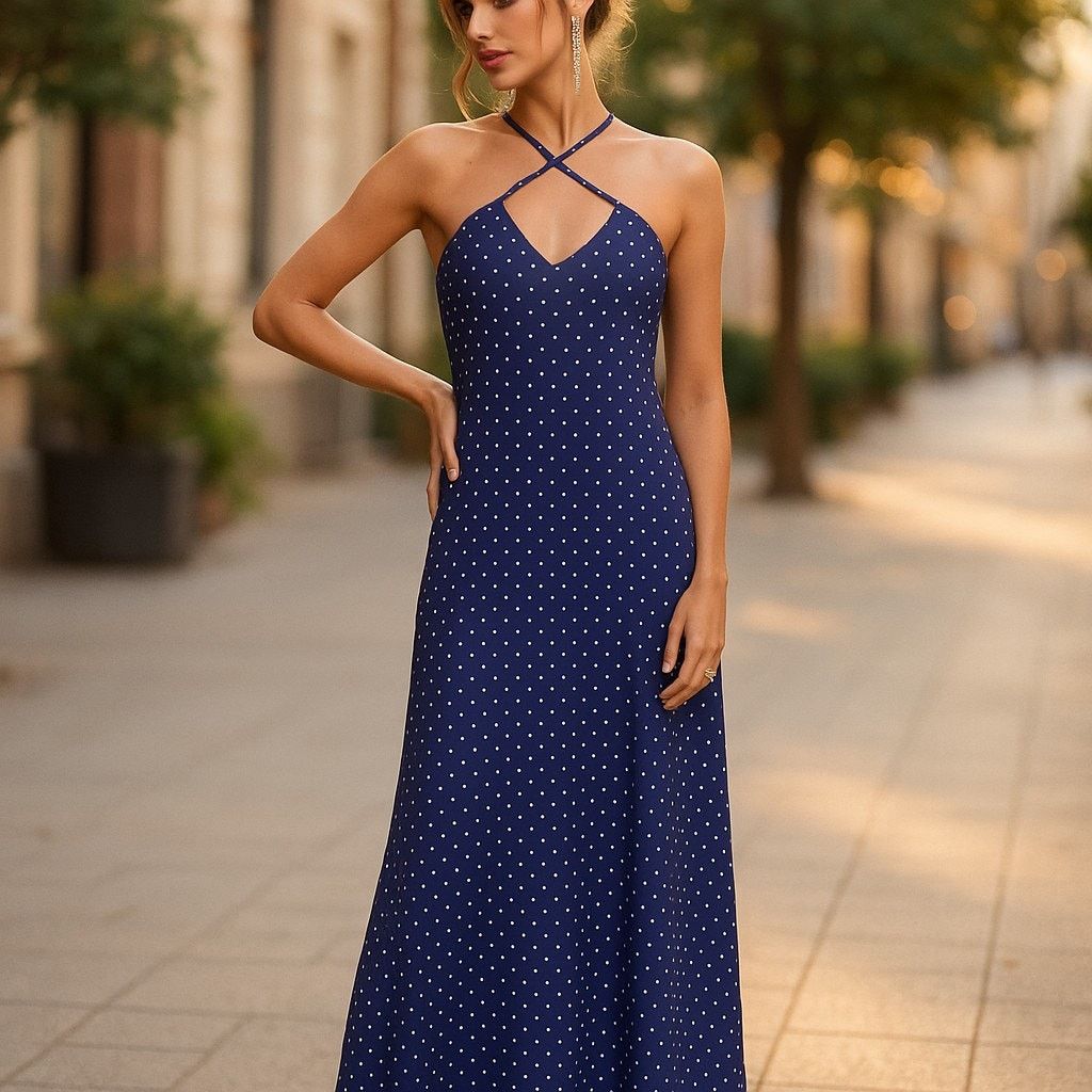 Old Navy Womens Dress Size M Blue White Polka Dot Maxi Slip