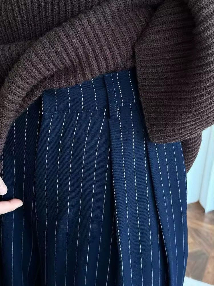 Designer × Vintage Striped Streetwear Casual Loose Navy Long Pants Size 27" / US 4 / IT 40 - 4 Thumbnail