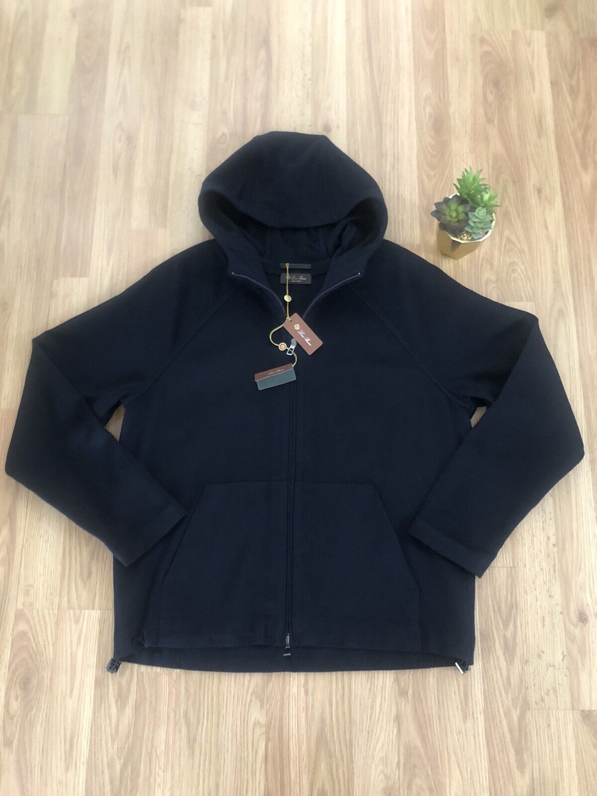 image of Loro Piana O1W1Db11223 Acland Hoodie Full Zip Winter Lightest Double in Blue Navy, Men's (Size XS)