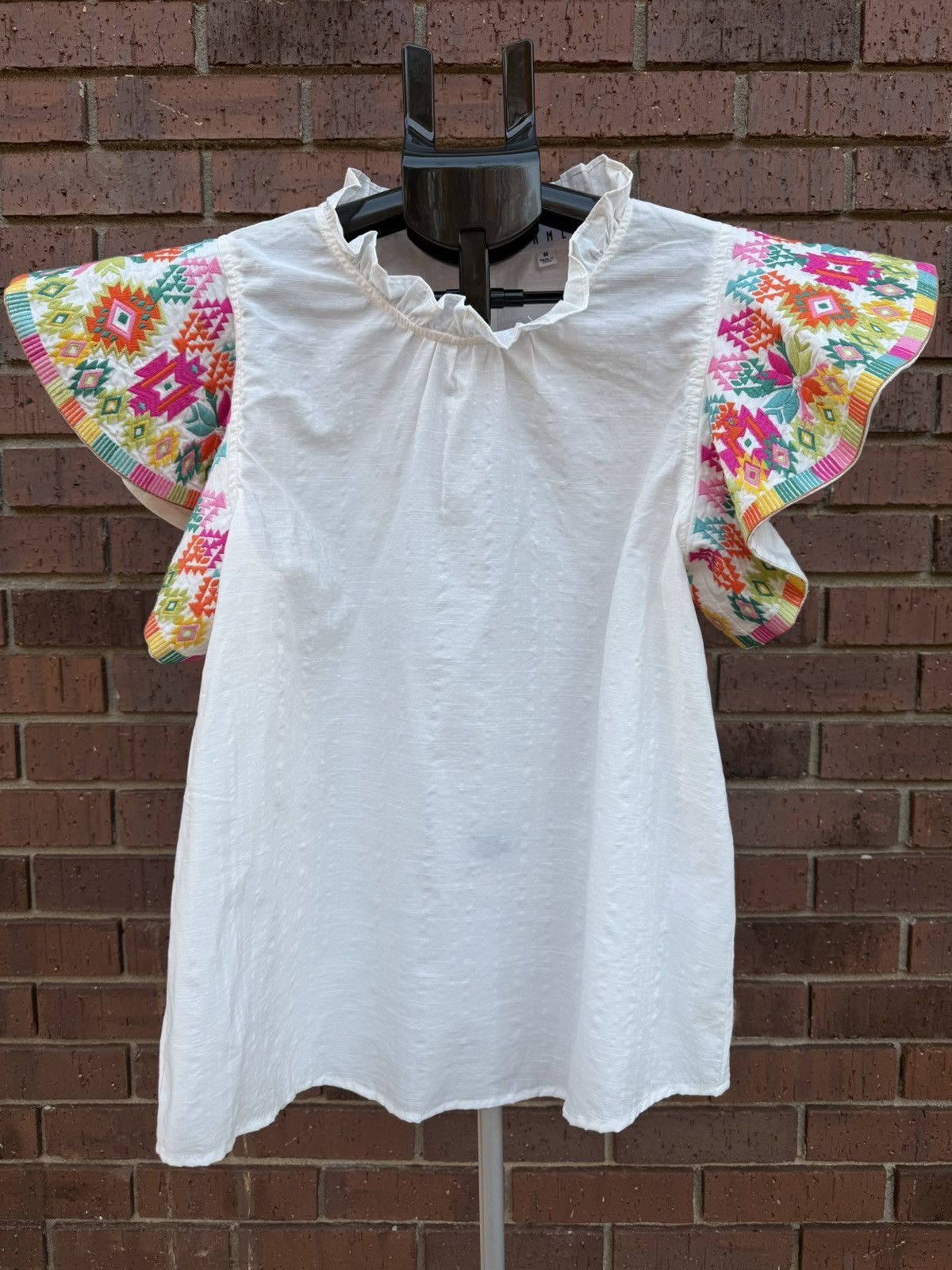 Other THML Blouse Embroidered Flutter Sleeve Top White Multicolor Size M / US 6-8 / IT 42-44 - 1 Thumbnail