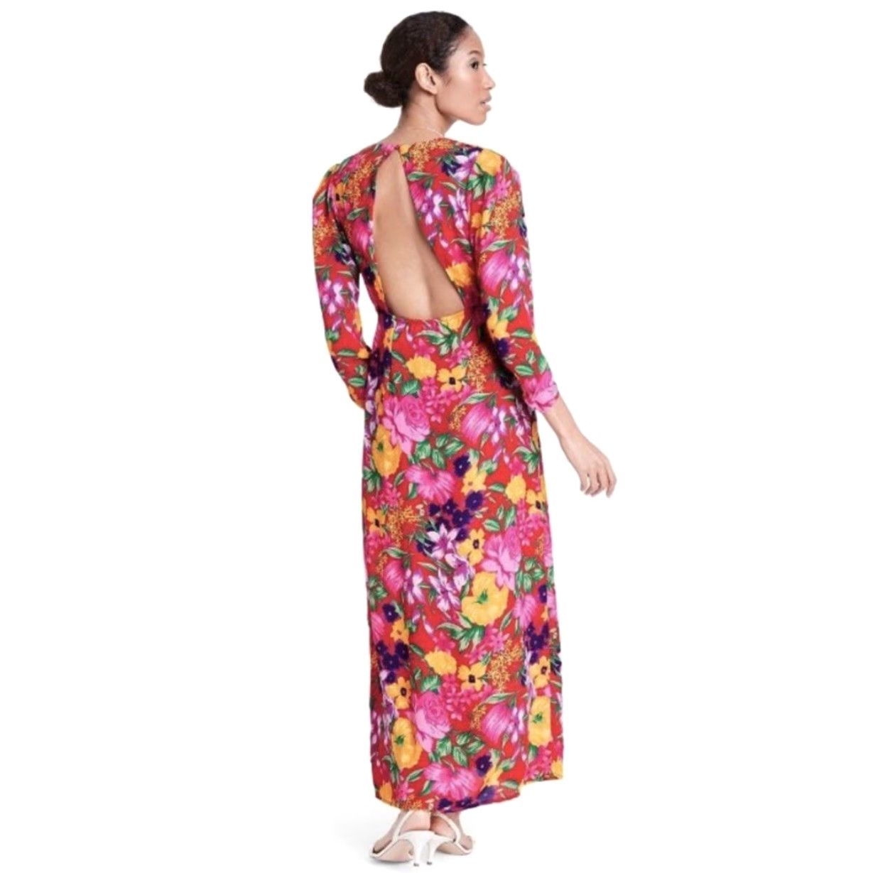 RIXO RIXO For Target Maxi Dress Red Pink Floral Open Back Cascade Ruffle Women Size 2 Size XS / US 0-2 / IT 36-38 - 8 Thumbnail