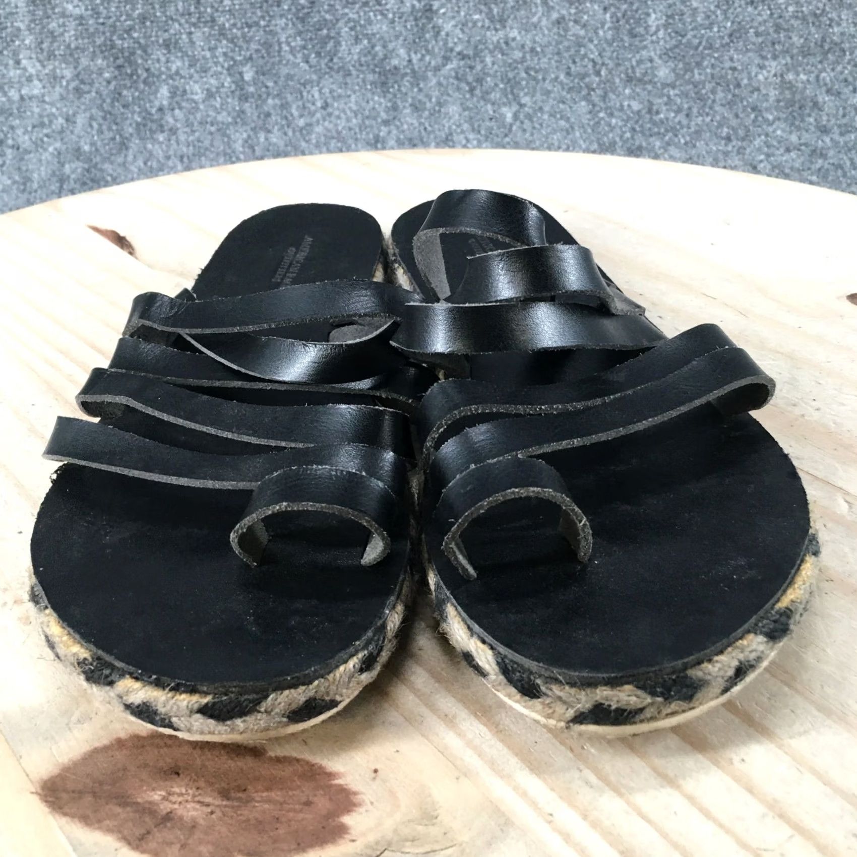 Vintage American Eagle Sandal Womens 8 Black Strappy Espadrille Flats Toe Loop Casual Shoes Size US 8 / IT 38 - 7 Thumbnail