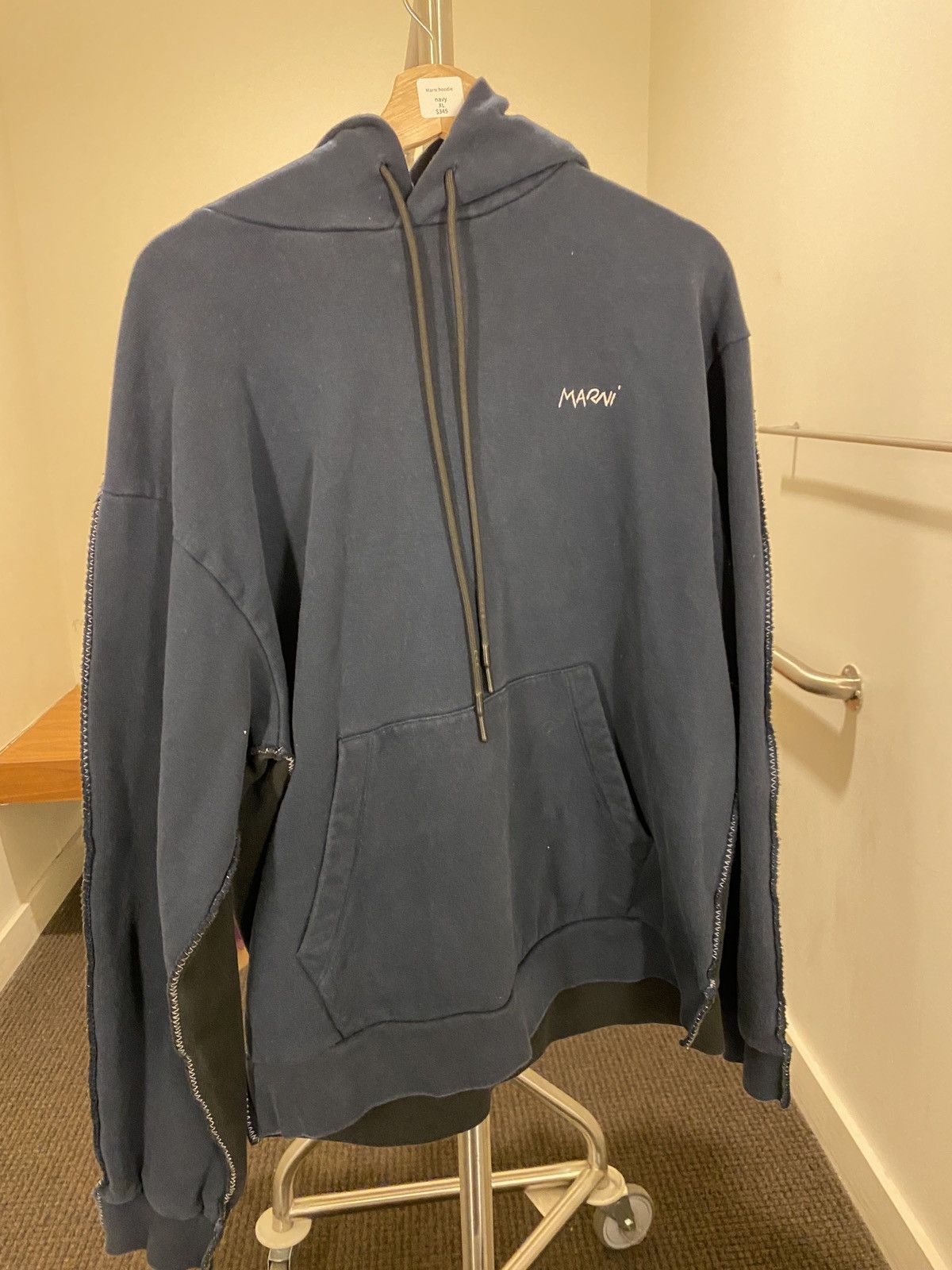 Image of Marni Contrast Stitch Hoodie XL in Navy, Men's