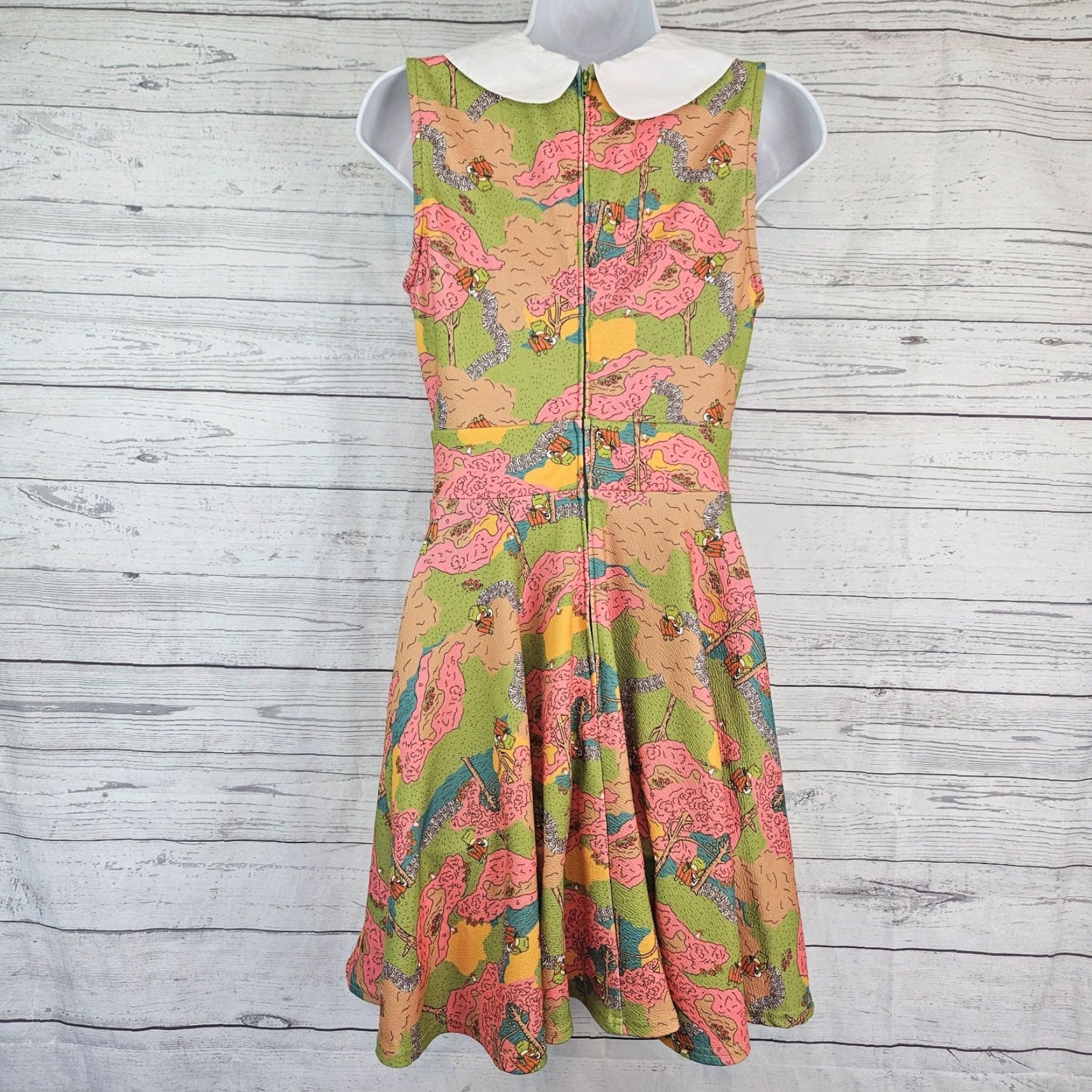 Vintage Smak Parlour Dress Womens Sz Small Frogs In The Park Pink Green Sleeveless Size S / US 4 / IT 40 - 3 Thumbnail