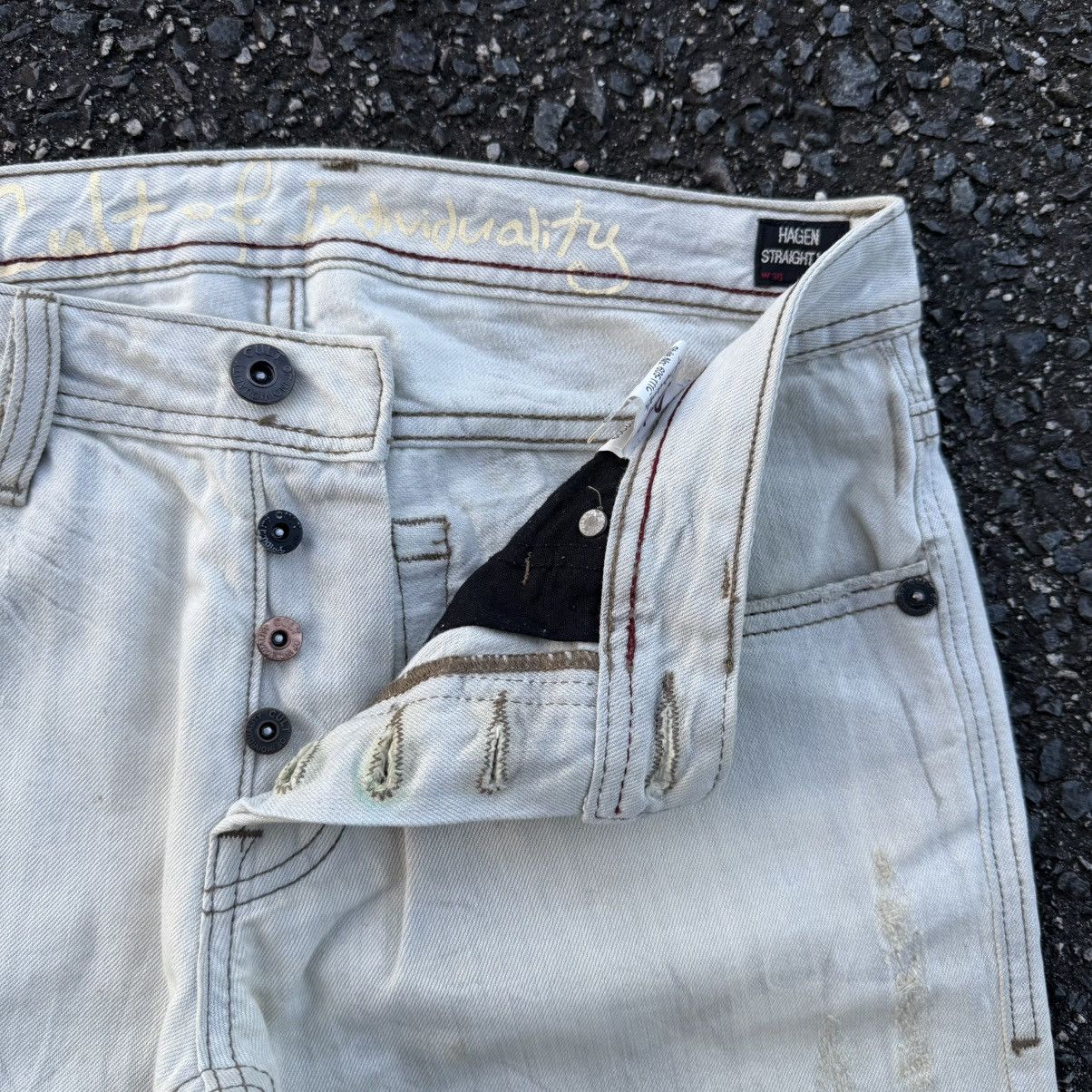 Cult Of Individuality VTG FLARE CULT OF INDUALITY WHITE YELLO JEAN DENIM PANTS Size US 33 - 9 Thumbnail