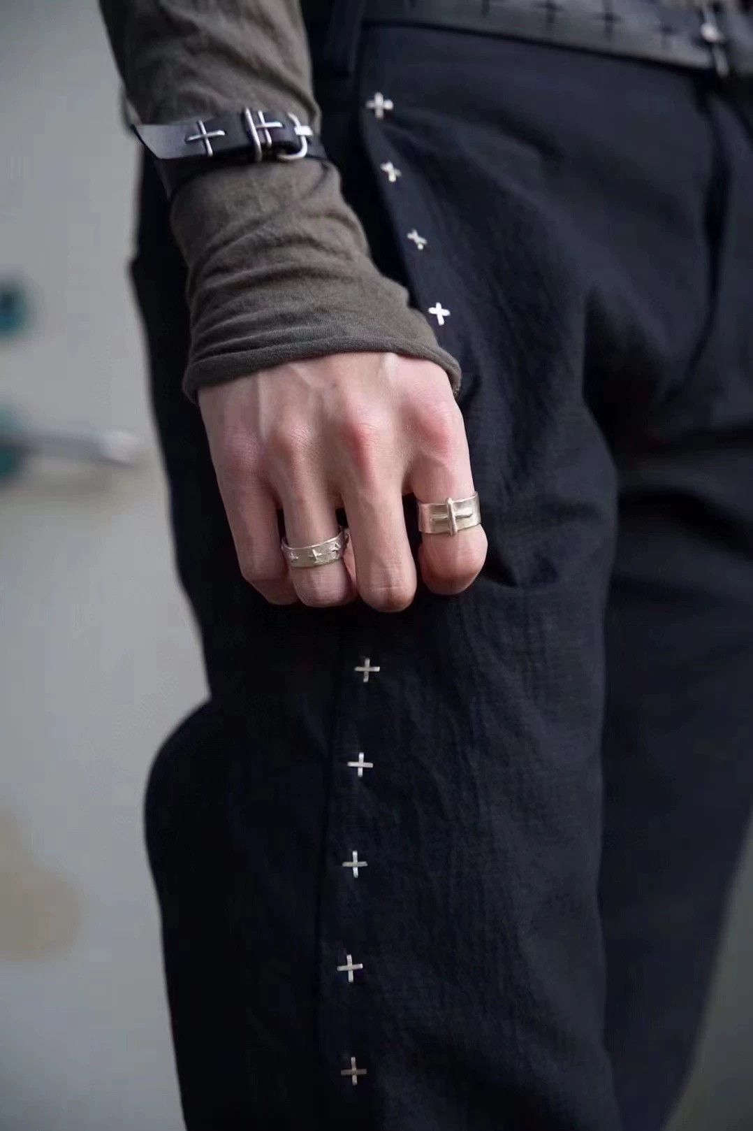 Ma+ M.A+Distressed Raised Cross Sterling Silver Adjustable Ring Size ONE SIZE - 3 Thumbnail