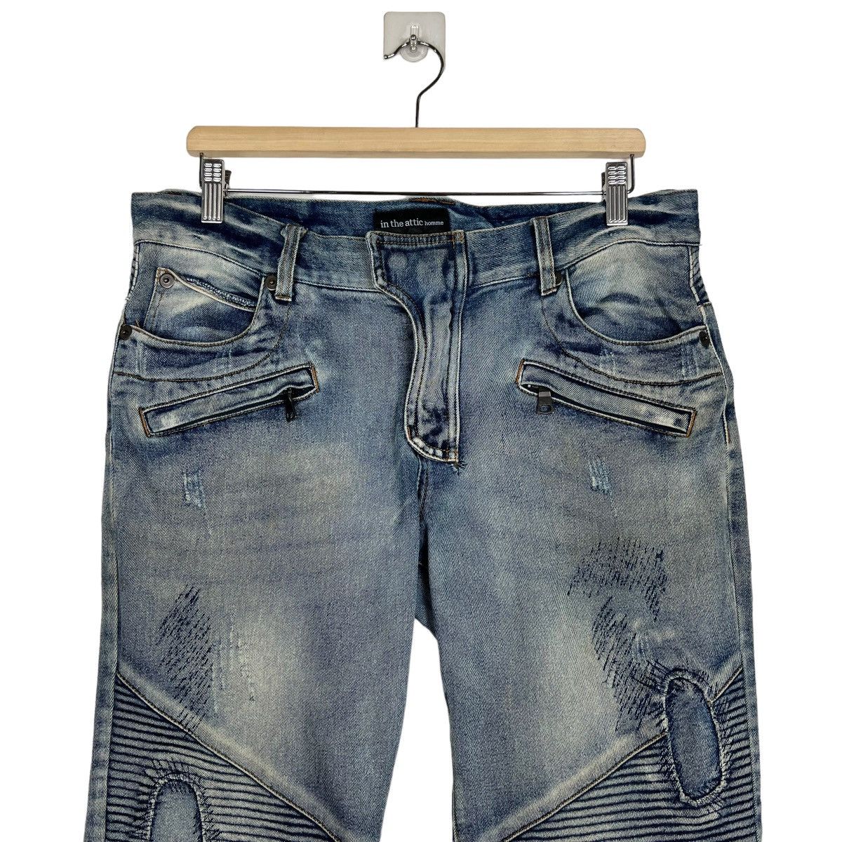 In The Attic 🔥 IN THE ATTIC BIKER MOTO DYED BROKEN DENIM SLIM FIT Size US 36 / EU 52 - 3 Thumbnail