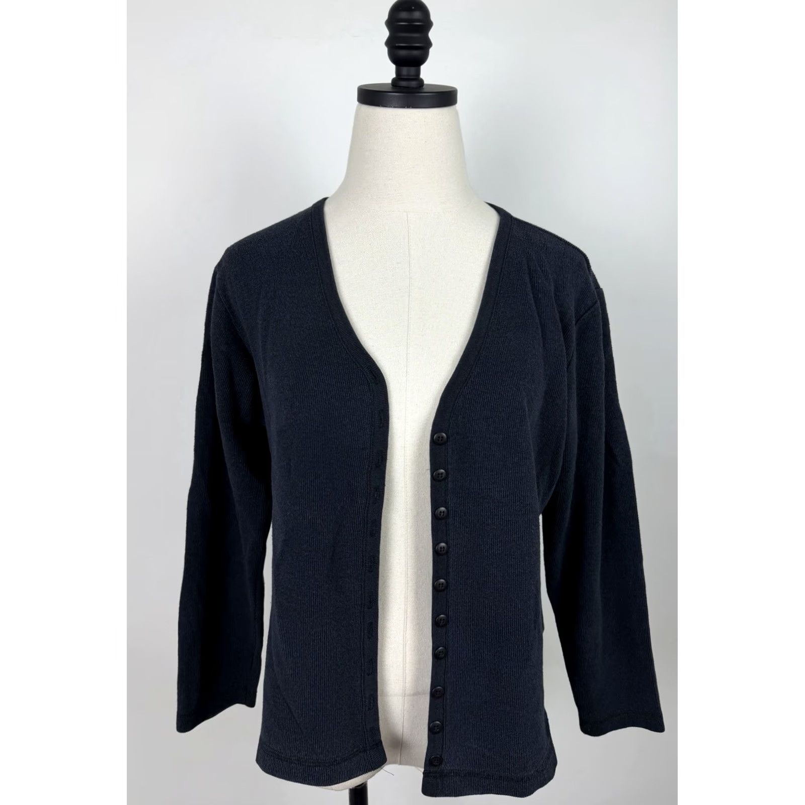 Vintage VINTAGE New York Style Blouse Shirt Womens M Black 90s Knit Lightweight Button Front AS IS Size M / US 6-8 / IT 42-44 - 2 Thumbnail