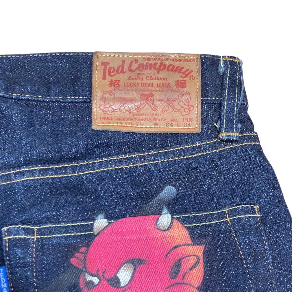 Japanese Brand Vtg Lucky Devil Jeans Indigo Selvedge Pants (34) Size US 34 / EU 50 - 3 Thumbnail