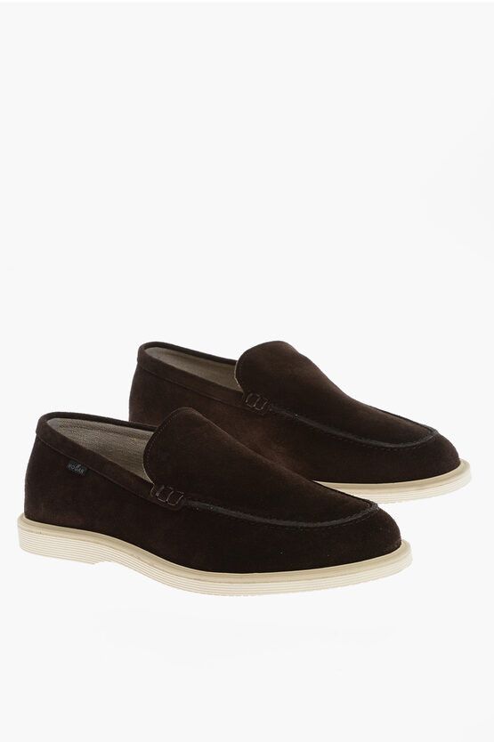 image of Hogan Suede Millerighe Loafers in Brown, Men's (Size 11)