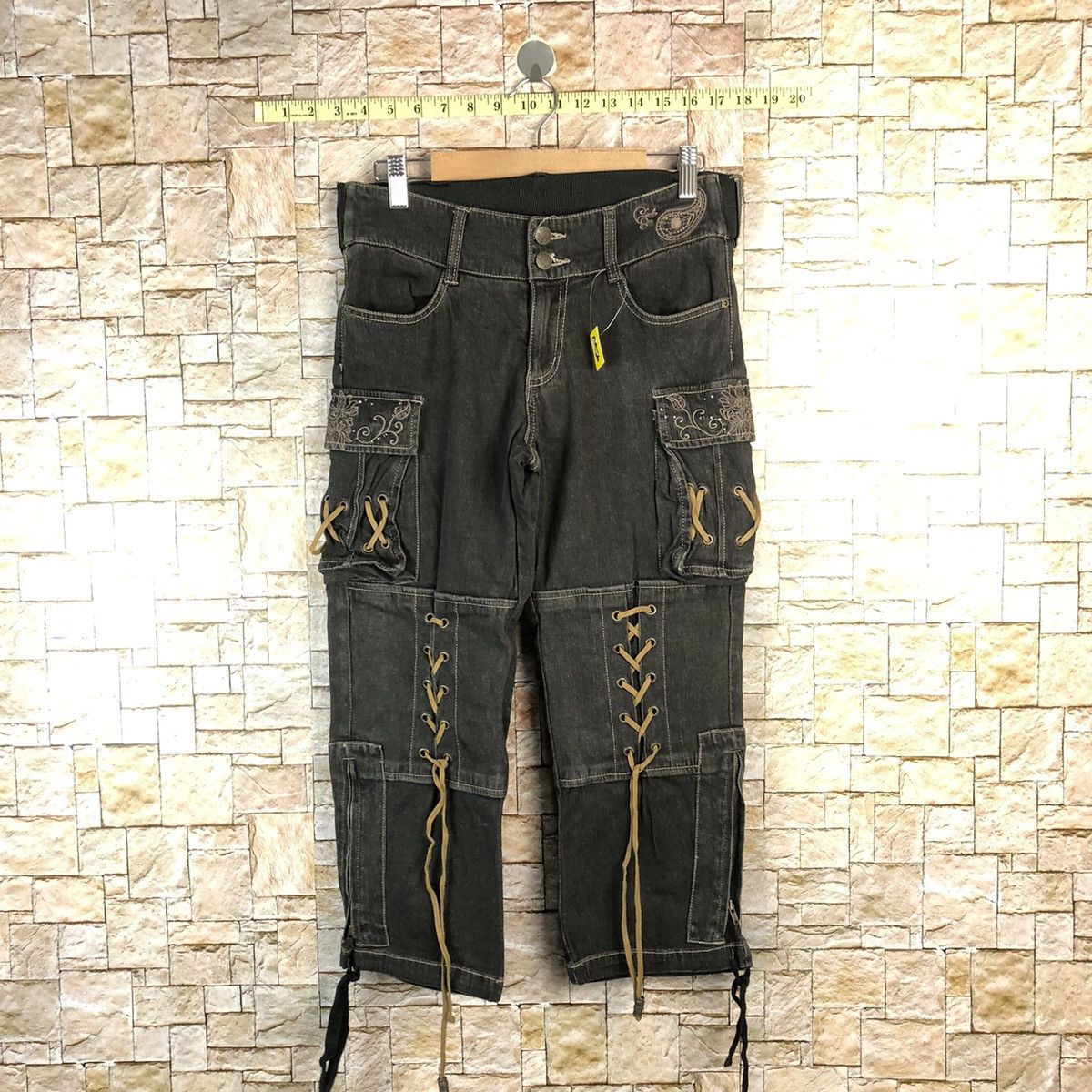 Japanese Brand Maliani Black Cropped seditionaries punk cargo Pants #A956 Size US 29 - 1 Thumbnail