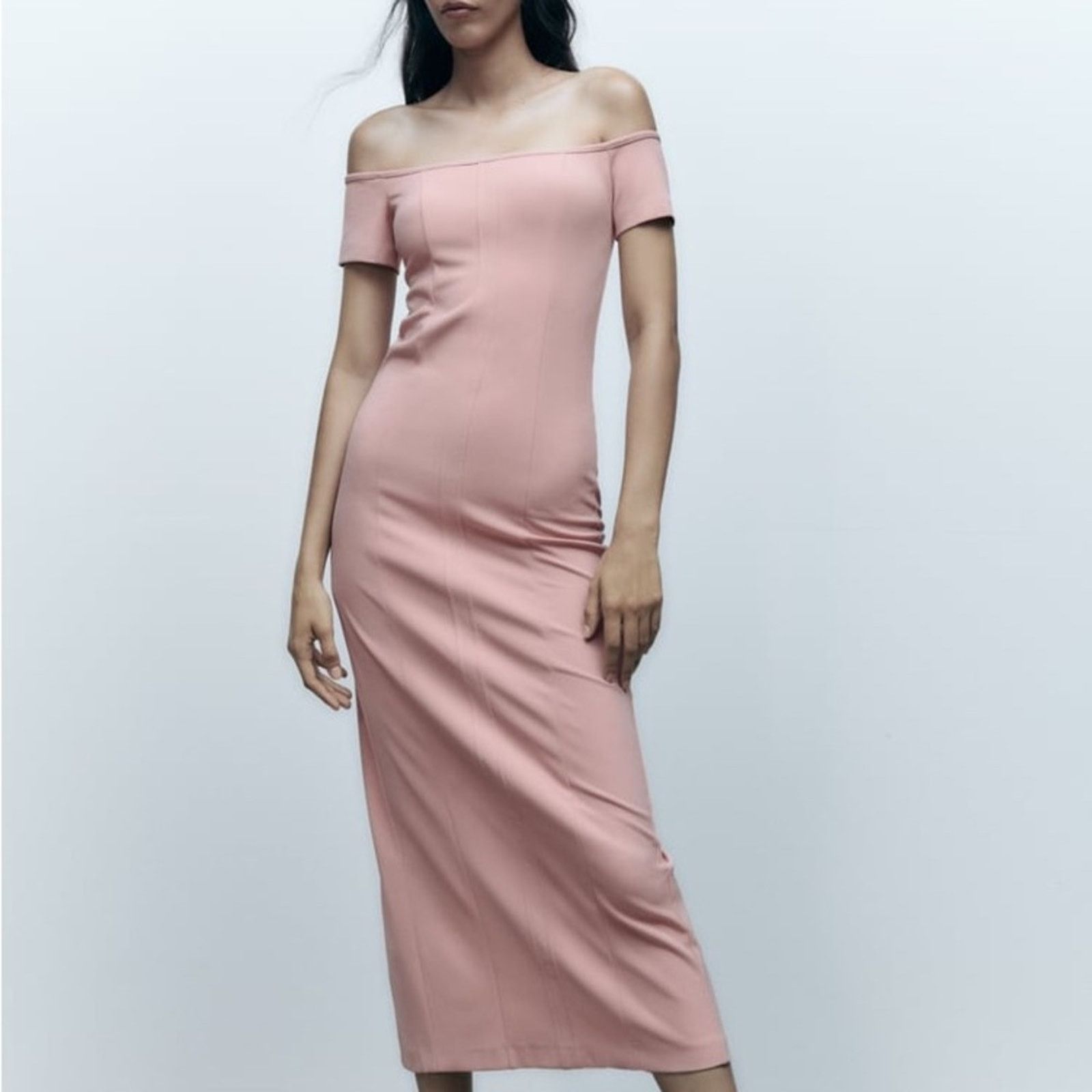 Zara ZARA TOPSTITCHED DRESS PALE PINK Size S / US 4 / IT 40 - 1 Thumbnail