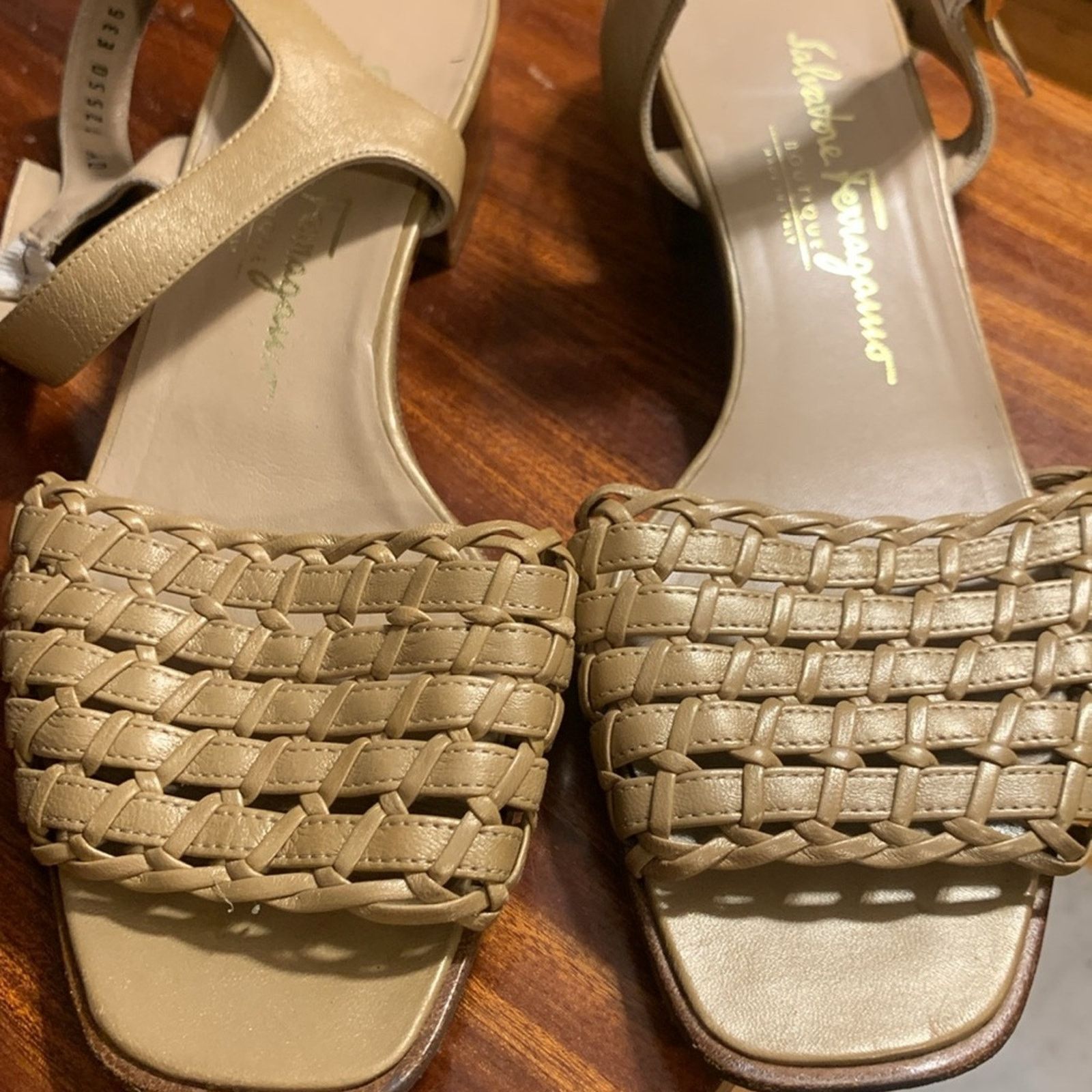 Salvatore Ferragamo Salvatore Ferragamo woven metallic tan beige sandals Size US 8.5 / IT 38.5 - 4 Thumbnail