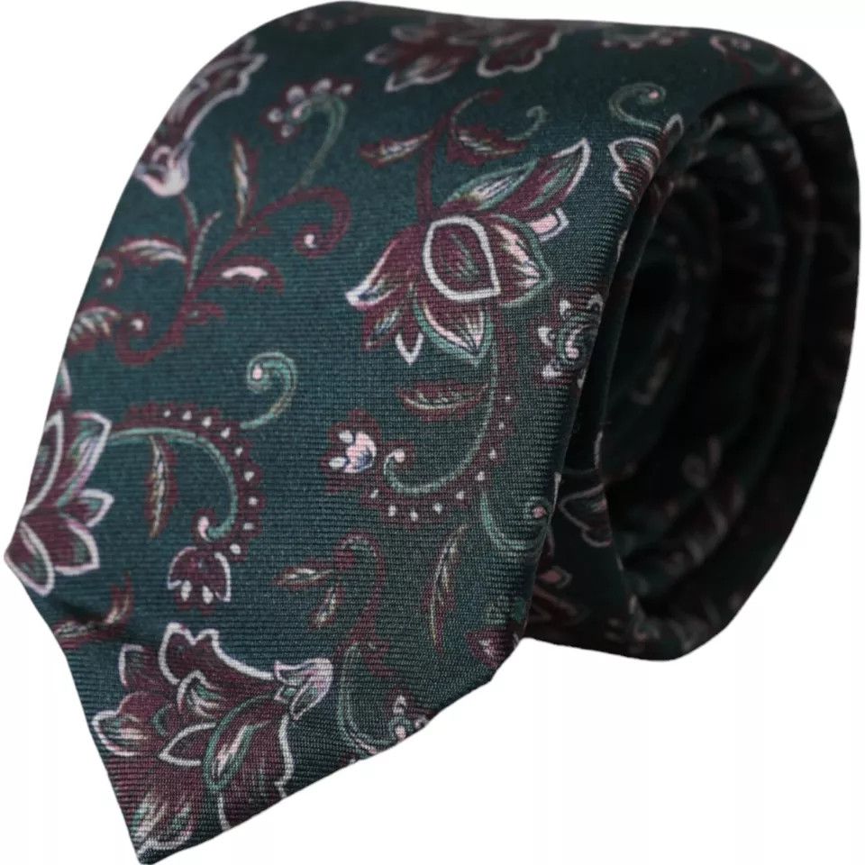 Dolce & Gabbana Green Floral Print Silk Adjustable Men Men's Tie Size ONE SIZE - 1 Thumbnail