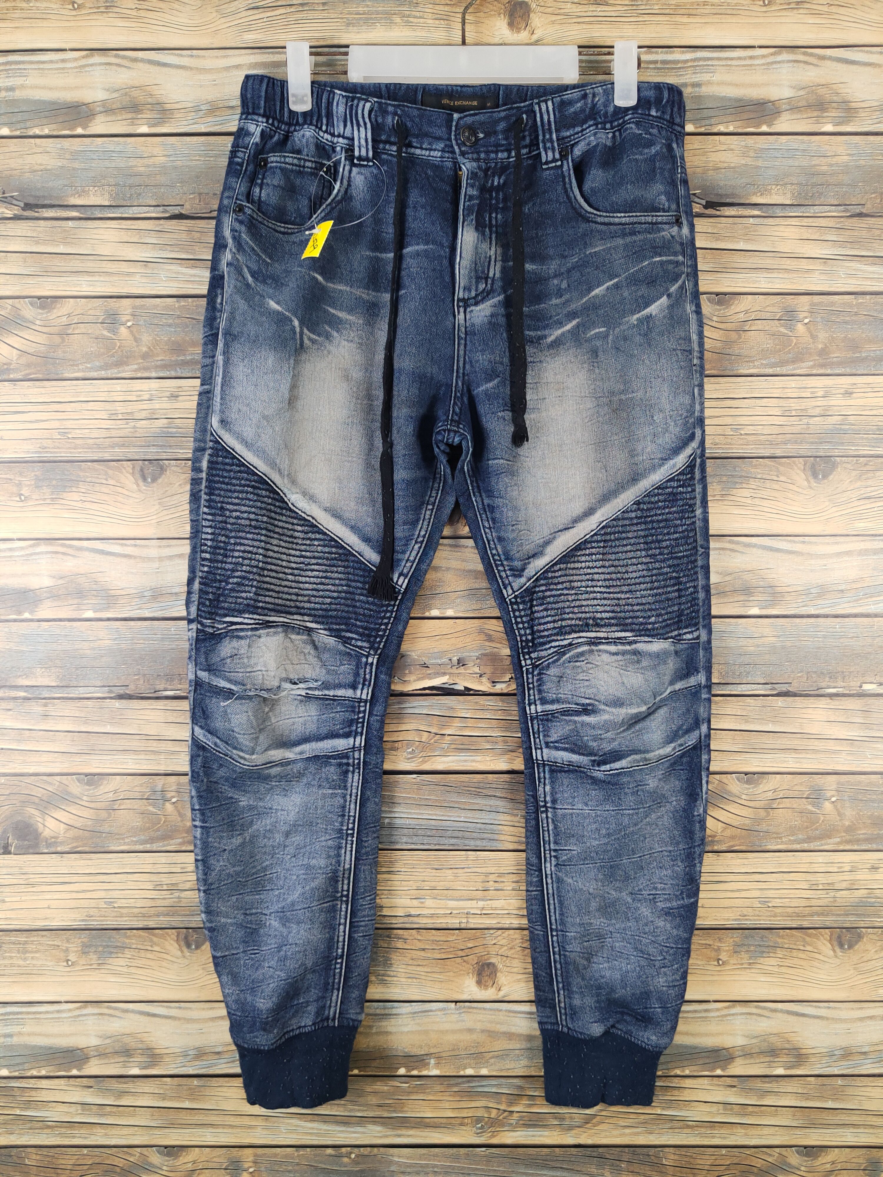 Japanese Brand Vence Exchange Blue Distressed Ripped Jogger Jeans #W2079 Size US 31 - 1 Thumbnail