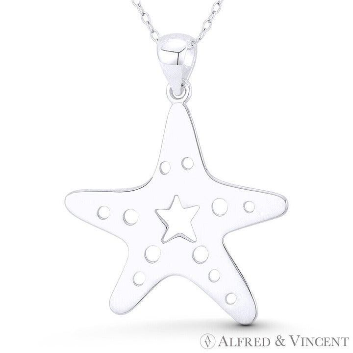 Other Starfish Ocean Sealife Charm Flat Sterling Silver Pendant Size ONE SIZE - 1 Preview