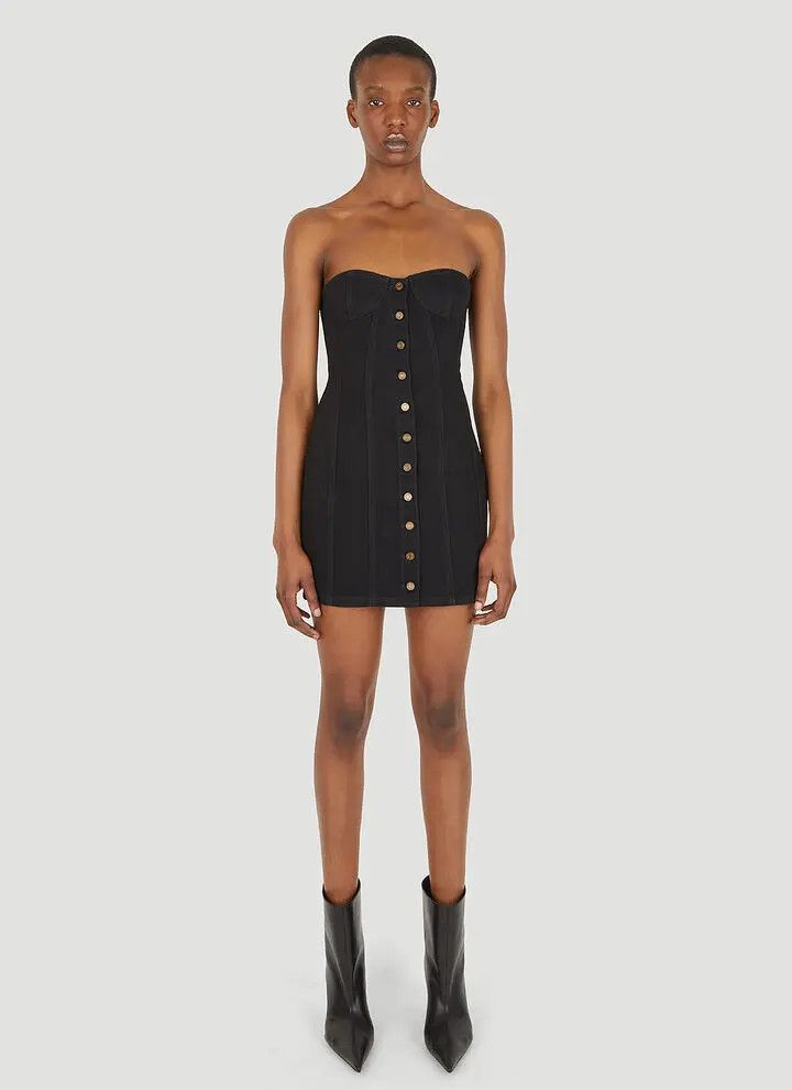 Saint Laurent Paris o1s1wg111024 Strapless Dress in Worn Denim in Black Size M / US 6-8 / IT 42-44 - 1 Thumbnail