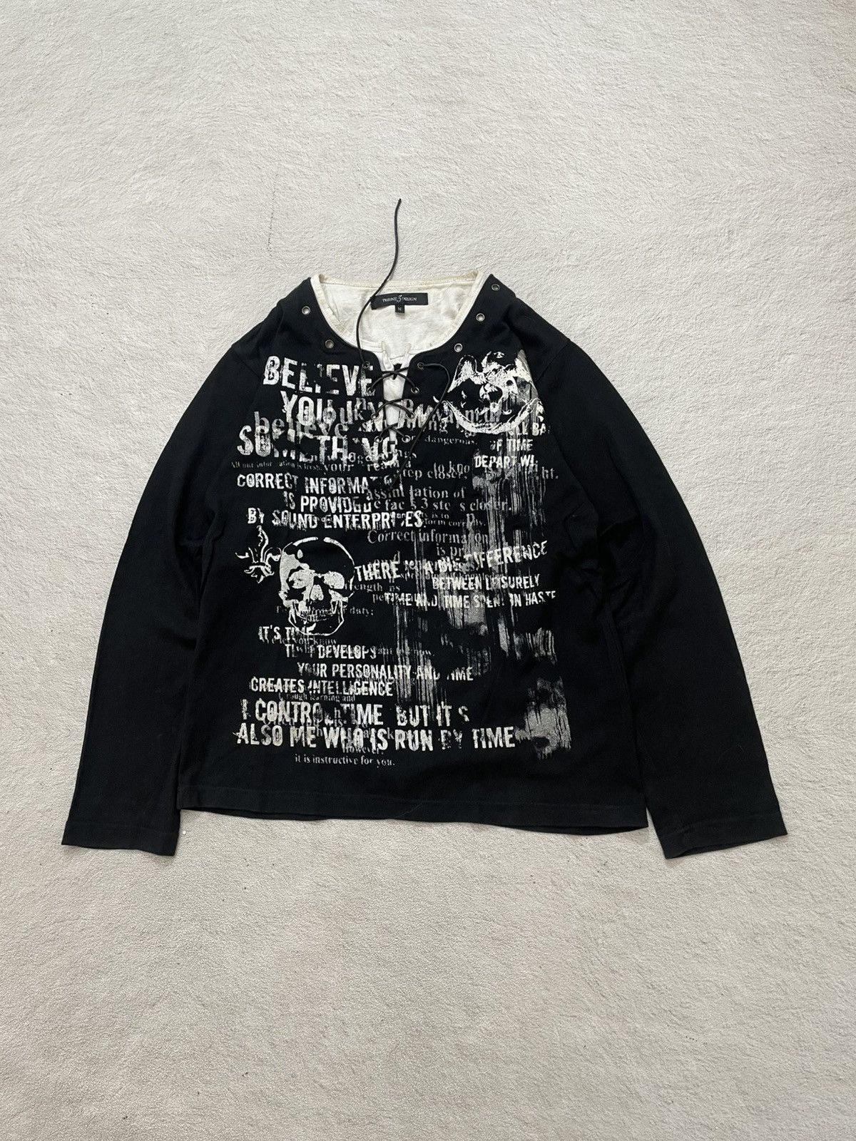 If Six Was Nine 00s Skull Graphic Lace-Up Long Sleeve Distressed Punk Grunge Size US S / EU 44-46 / 1 - 1 Thumbnail