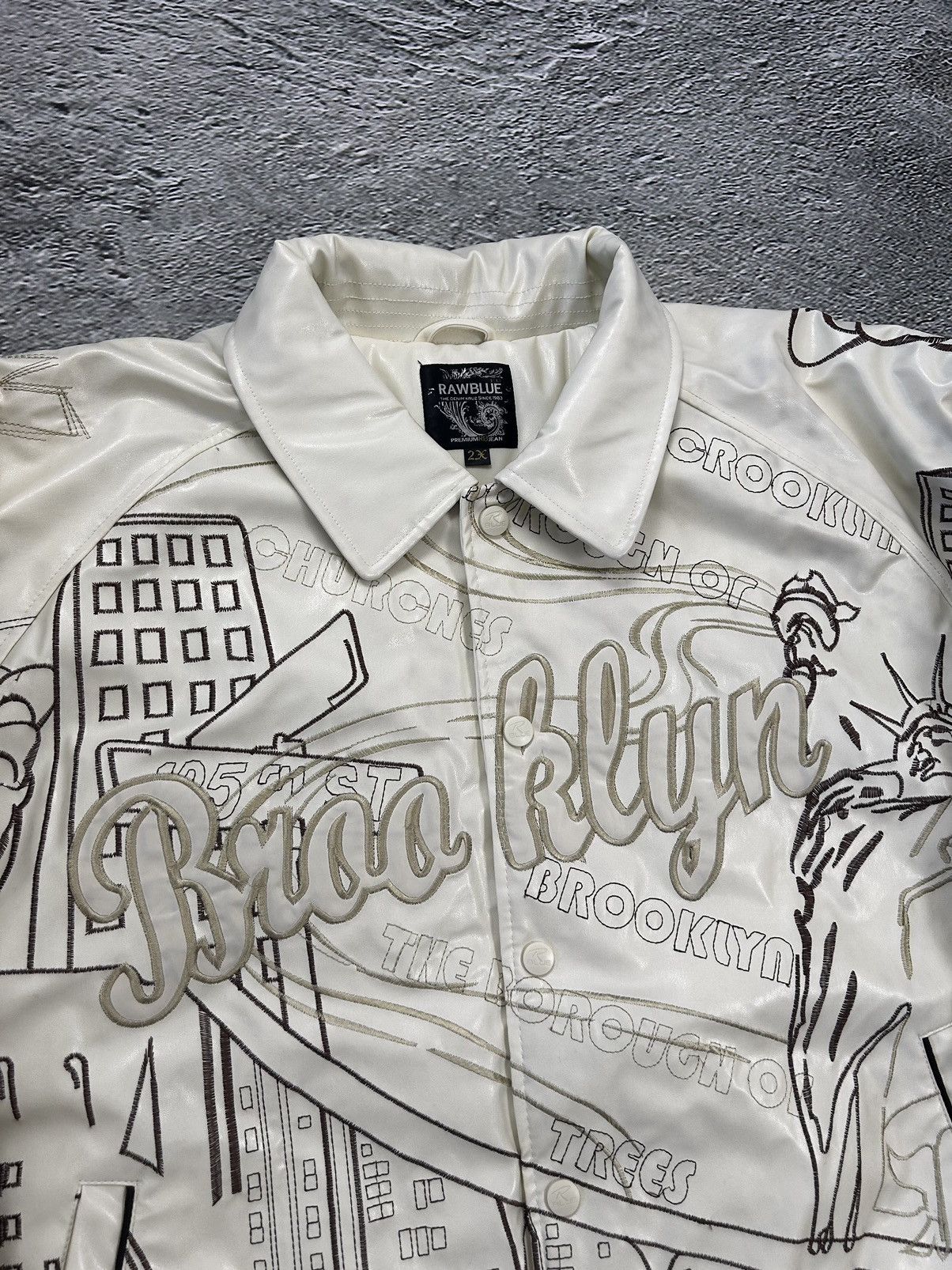 Vintage Raw Blue vintage white bomber jacket Brooklyn New York Size US XXL / EU 58 / 5 - 2 Thumbnail