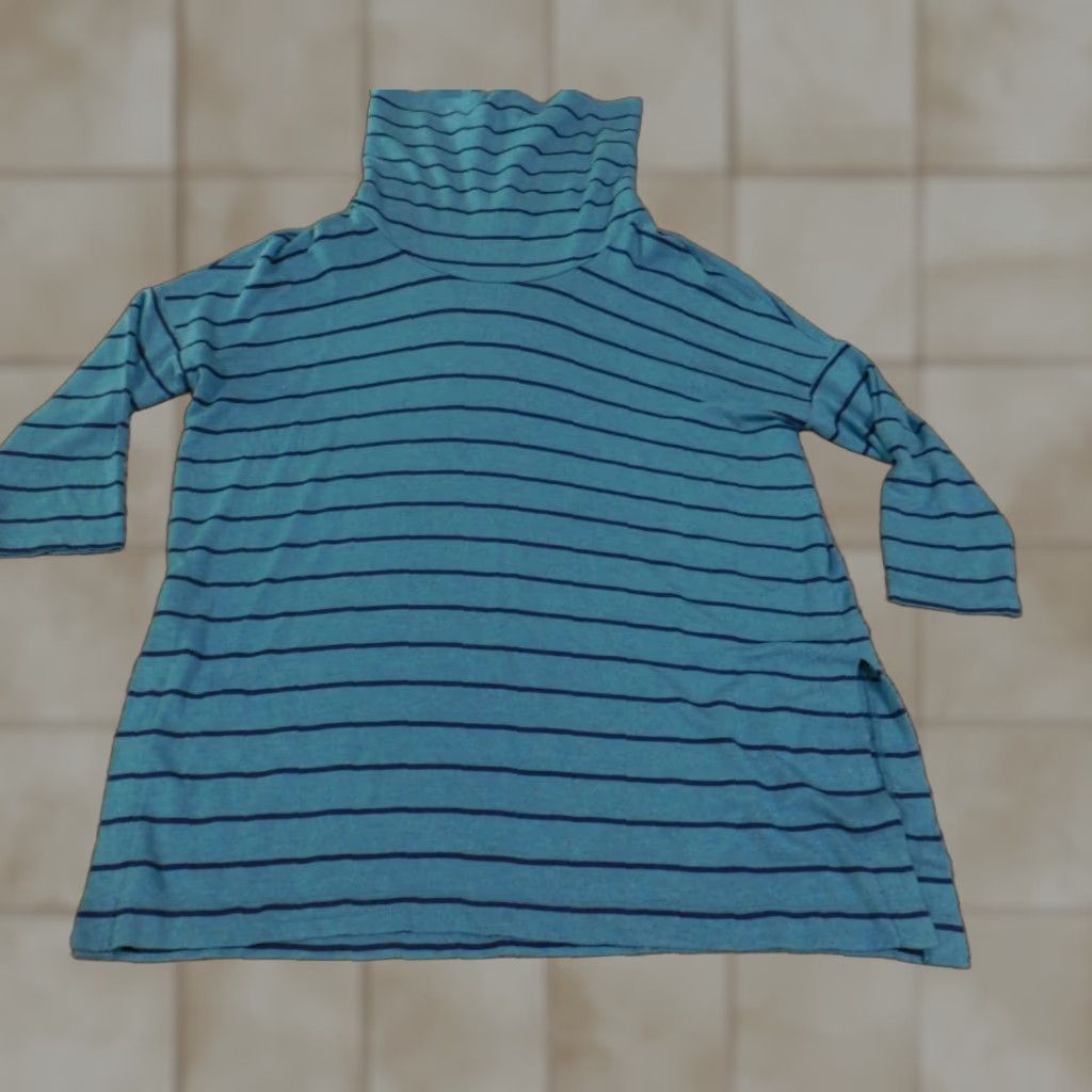 Loft LOFT Sweater Pullover Turtleneck Blue Striped Rib Knit Long Sleeve Women 2XL Casual Regular Modern Designer Knit Stretch Size XXL / US 16-18 / IT 52-54 - 1 Thumbnail