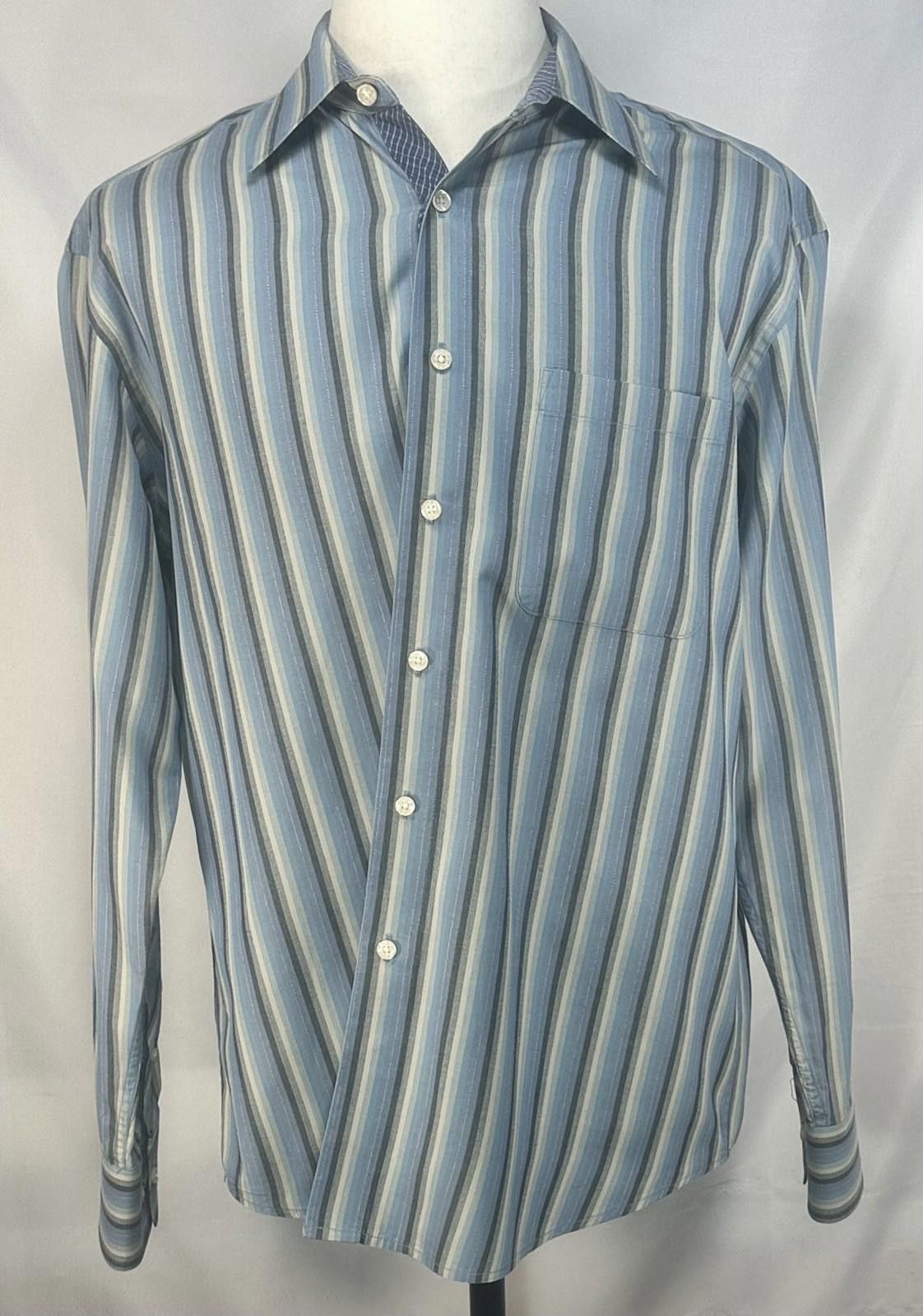 PROJECT G/R R&G 100% Cotton Striped Button Up Shirt Blue Mens L Size US L / EU 52-54 / 3 - 1 Thumbnail