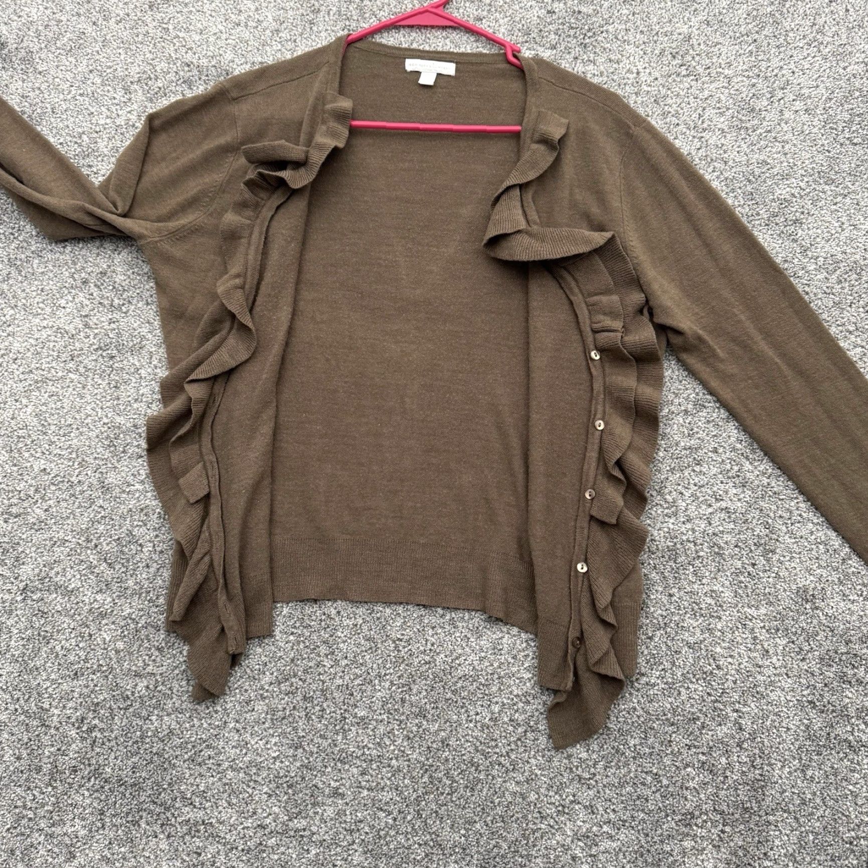 Vintage VINTAGE? New York & Company Open Ruffle Cardigan XL Office Soft Girl Fairy Grunge Sweater Cardigan Women XL Brown Acrylic Ruffle Open Office Size XL / US 12-14 / IT 48-50 - 5 Thumbnail