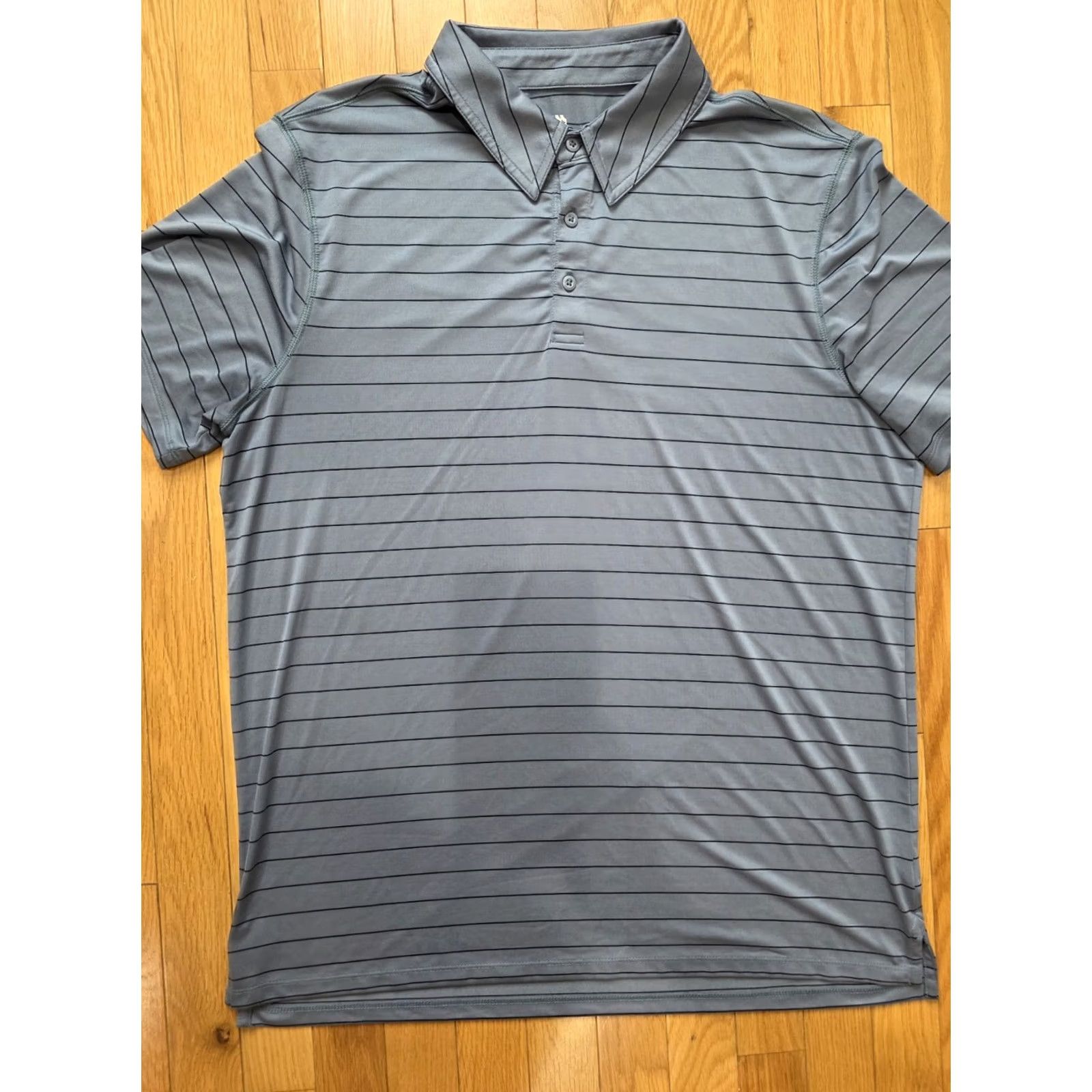 Vintage ALL IN MOTION Polo Shirt Grey Blue Stripe Lightweight Performance Large L Men Short Sleeve Collared Shirt Size US L / EU 52-54 / 3 - 5 Thumbnail