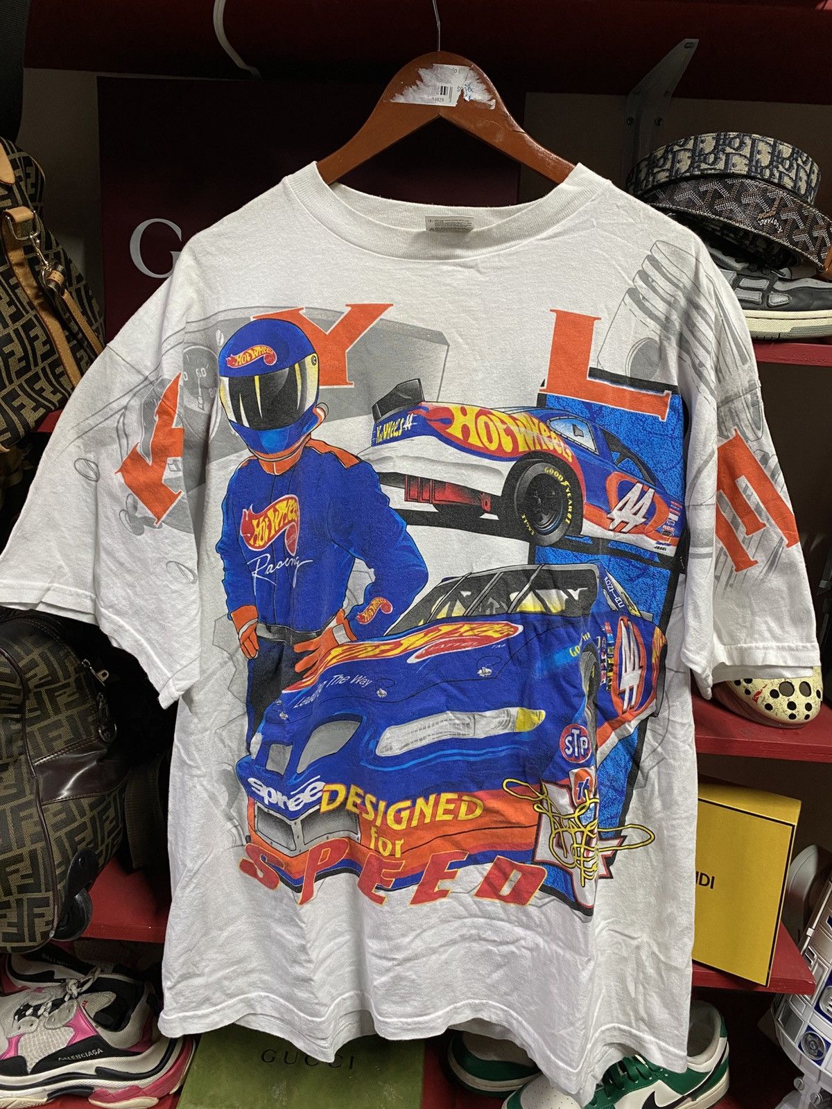 90’s Vintage Nascar Hot Wheels Rare AOP Tee Shirt 2XL