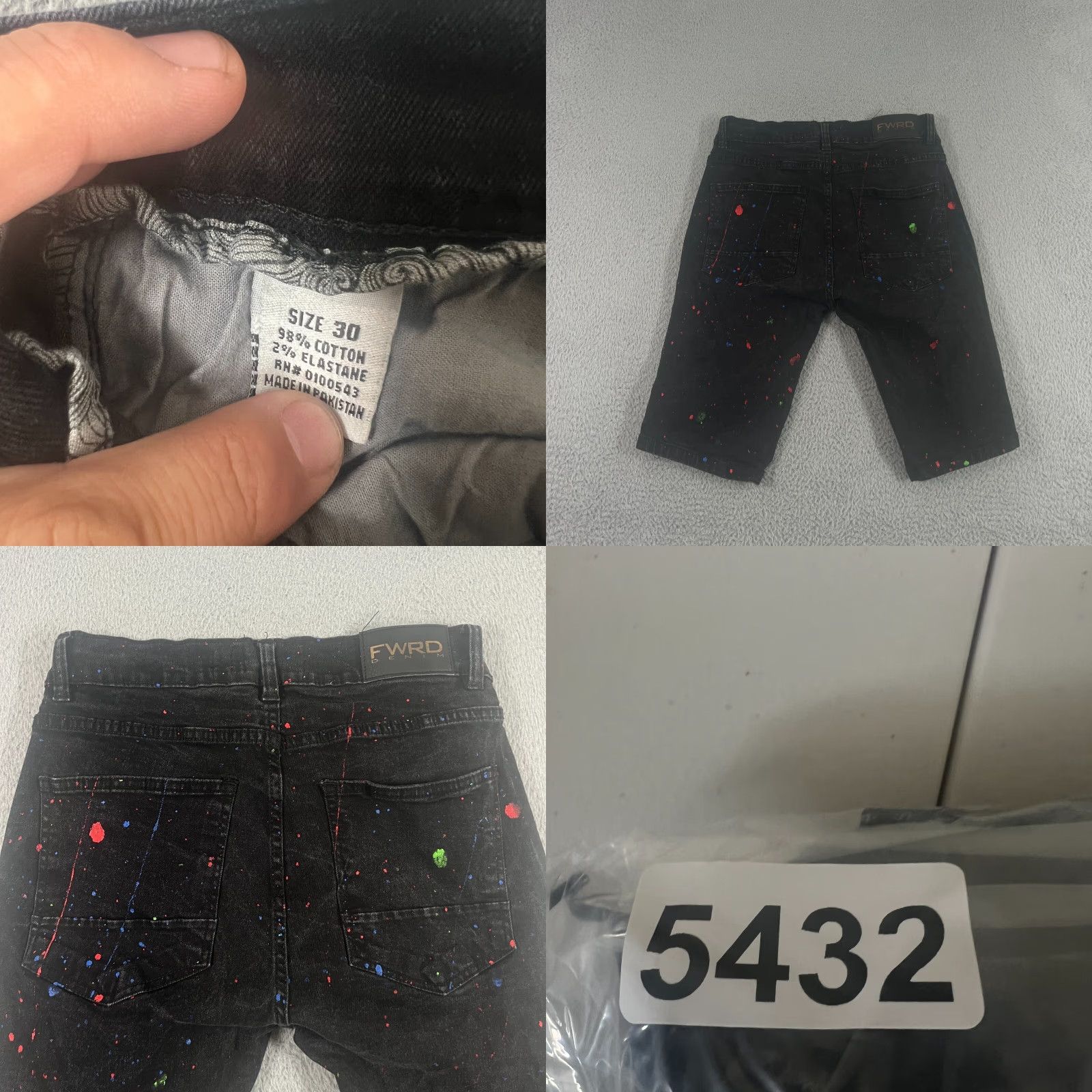 Denime FWRD Denim Mens Bermuda Shorts 30 Slim Black Distressed Denim 98% Cotton 2% Elastane Men’s Shorts 30 Black Vintage No Size US 30 / EU 46 - 8 Thumbnail