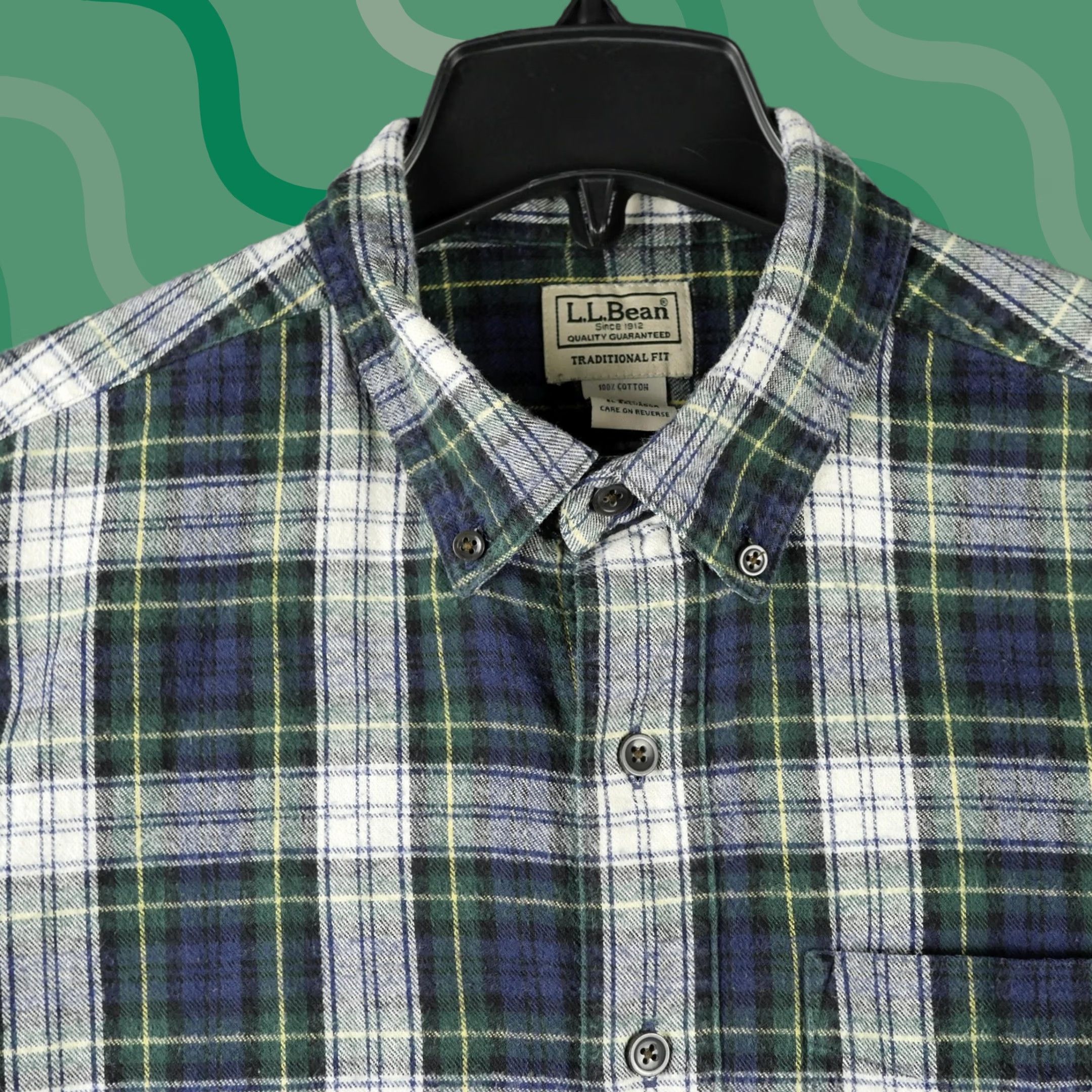 Vintage VINTAGE LL Bean Shirt Mens MT Green Plaid Flannel Button Down Long Sleeve Traditional Size US M / EU 48-50 / 2 - 1 Thumbnail