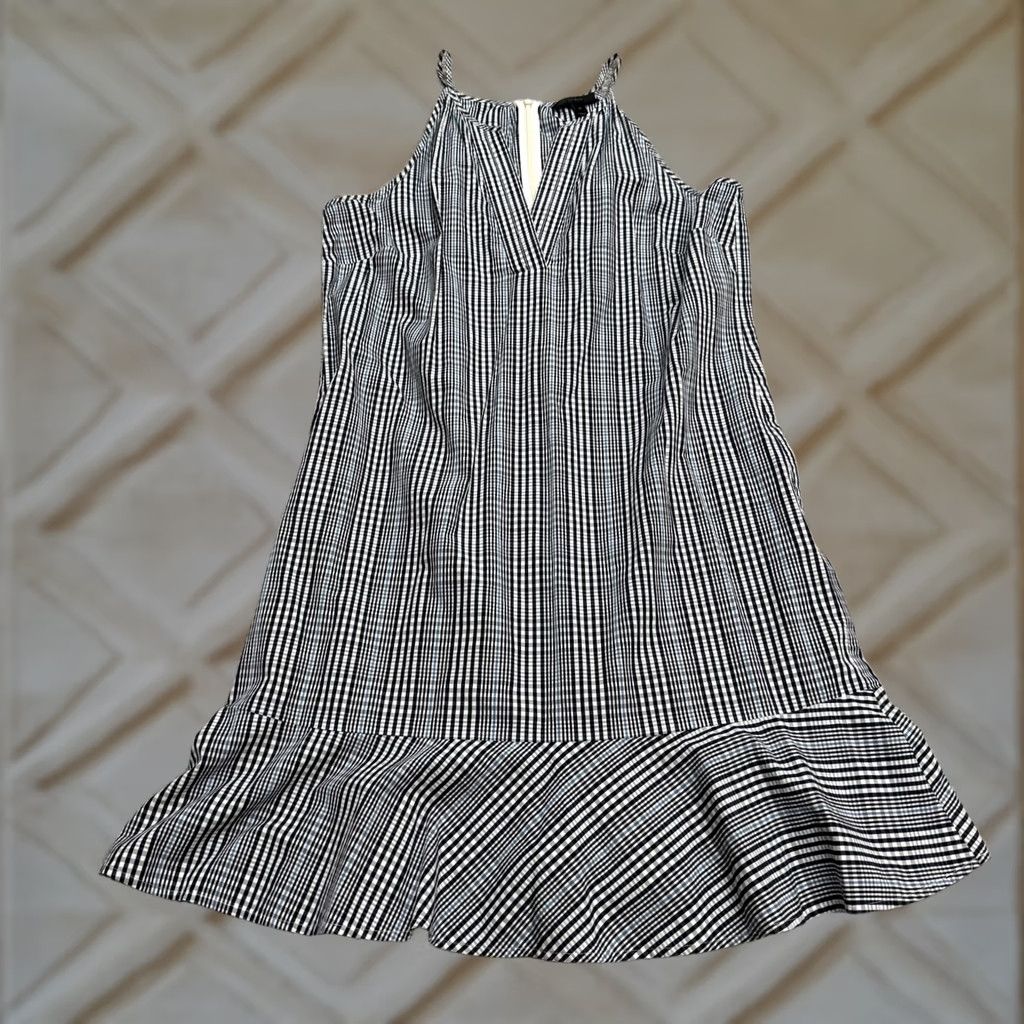 J.Crew J.Crew Gingham Ruffle Flounce Halter Mini Dress Women 10 Blue White Plaid Cotton Size L / US 10 / IT 46 - 1 Thumbnail
