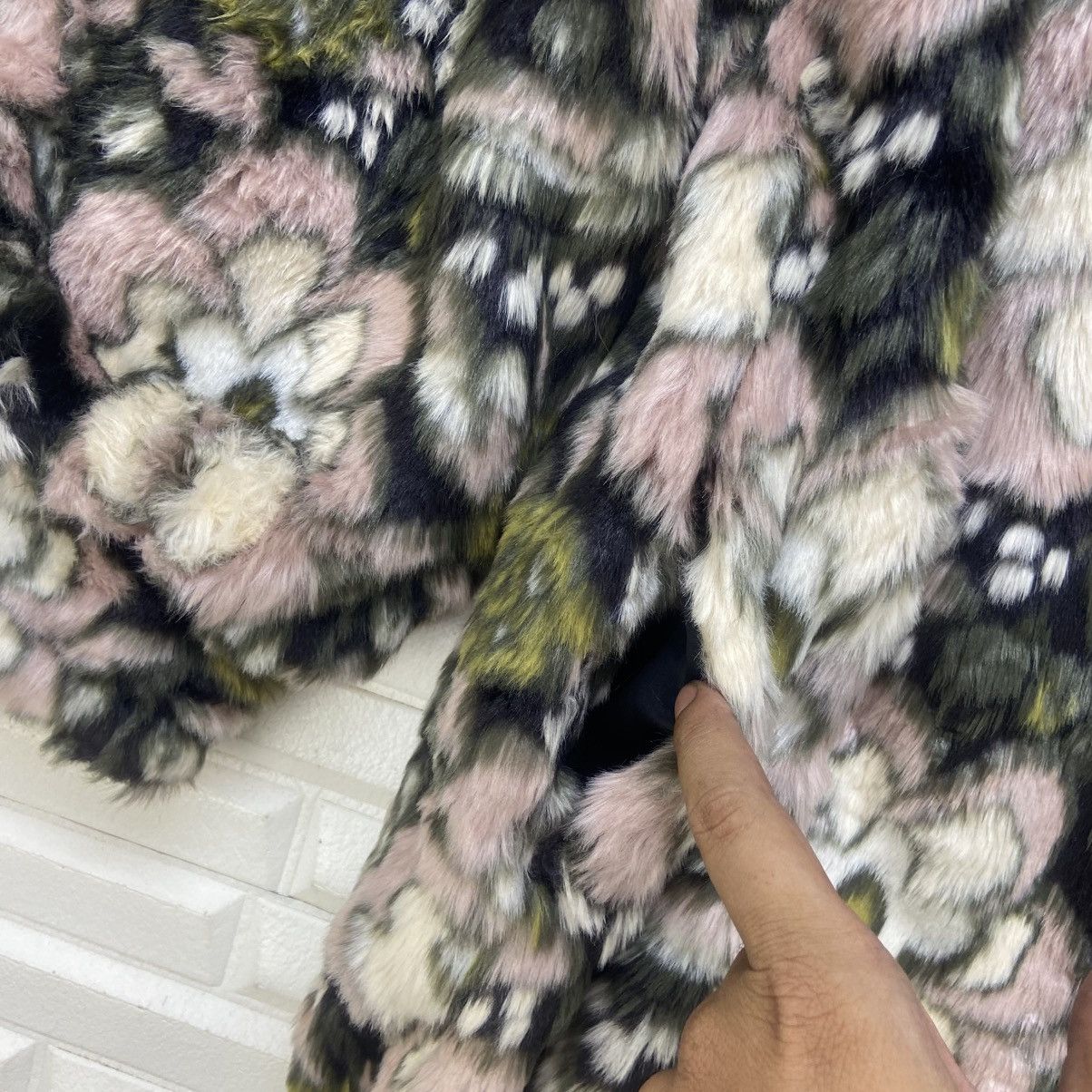 Japanese Brand Lily Brown Flower Printed Faux Fur Coat