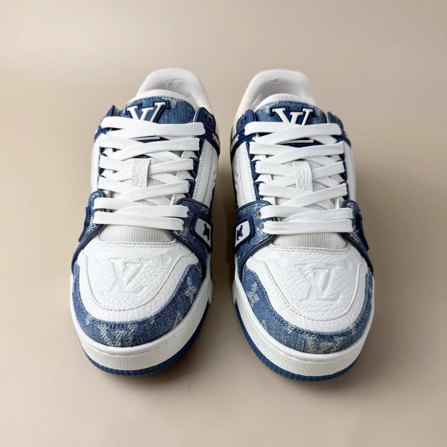 Louis Vuitton LV Trainer White Blue Denim All Over Print EU 36.5 95 New Size US 5.5 / IT 35.5 - 2 Thumbnail