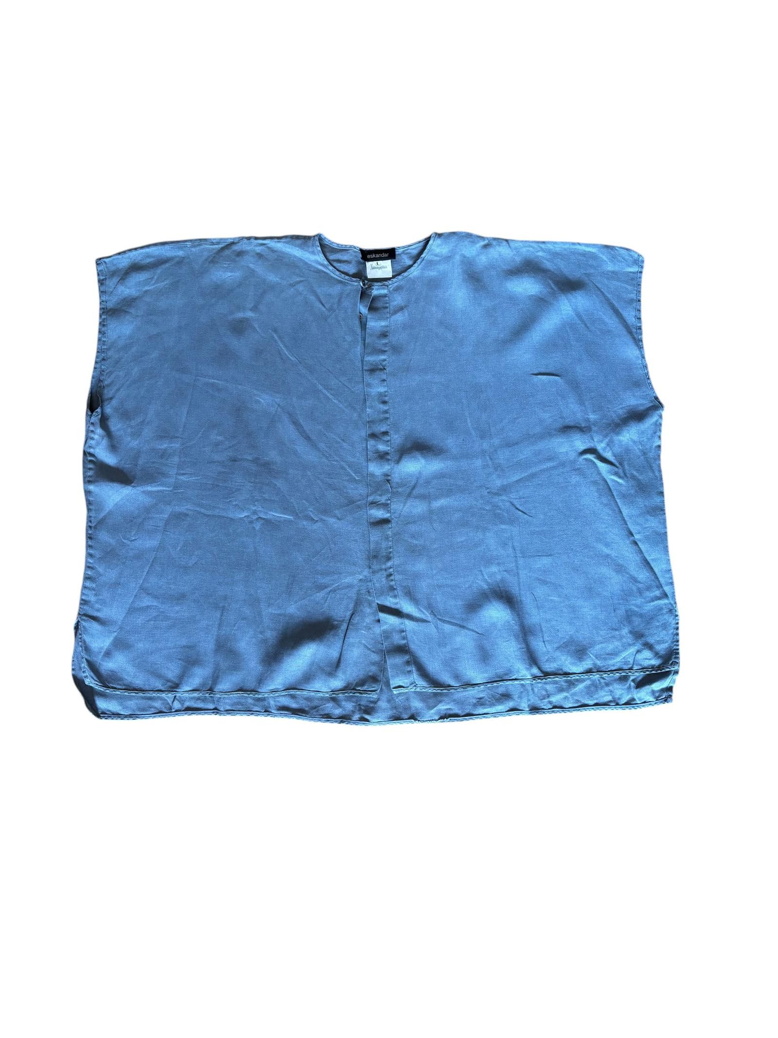 Designer Eskandar Navy 100% Linen Oversized Boxy Lagen Look Pullover Size ONE SIZE - 4 Thumbnail